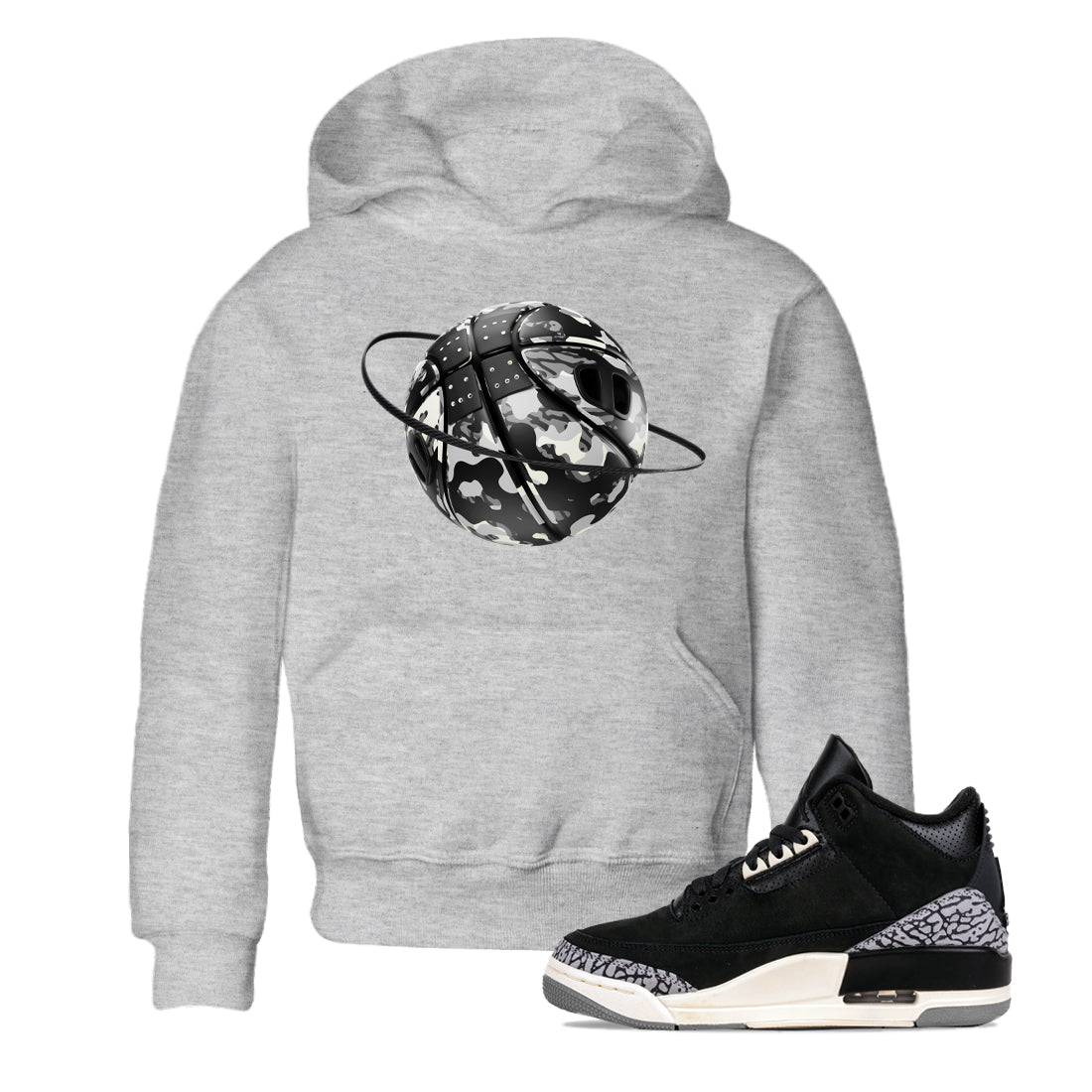 Air Jordan 3 Off Noir shirt to match jordans Camo Basketball Planet sneaker tees AJ3 Off Noir SNRT Sneaker Release Tees Baby Toddler Heather Grey 1 T-Shirt