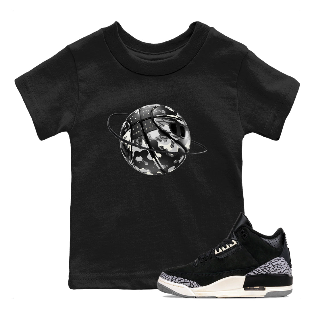Air Jordan 3 Off Noir shirt to match jordans Camo Basketball Planet sneaker tees AJ3 Off Noir SNRT Sneaker Release Tees Baby Toddler Black 1 T-Shirt
