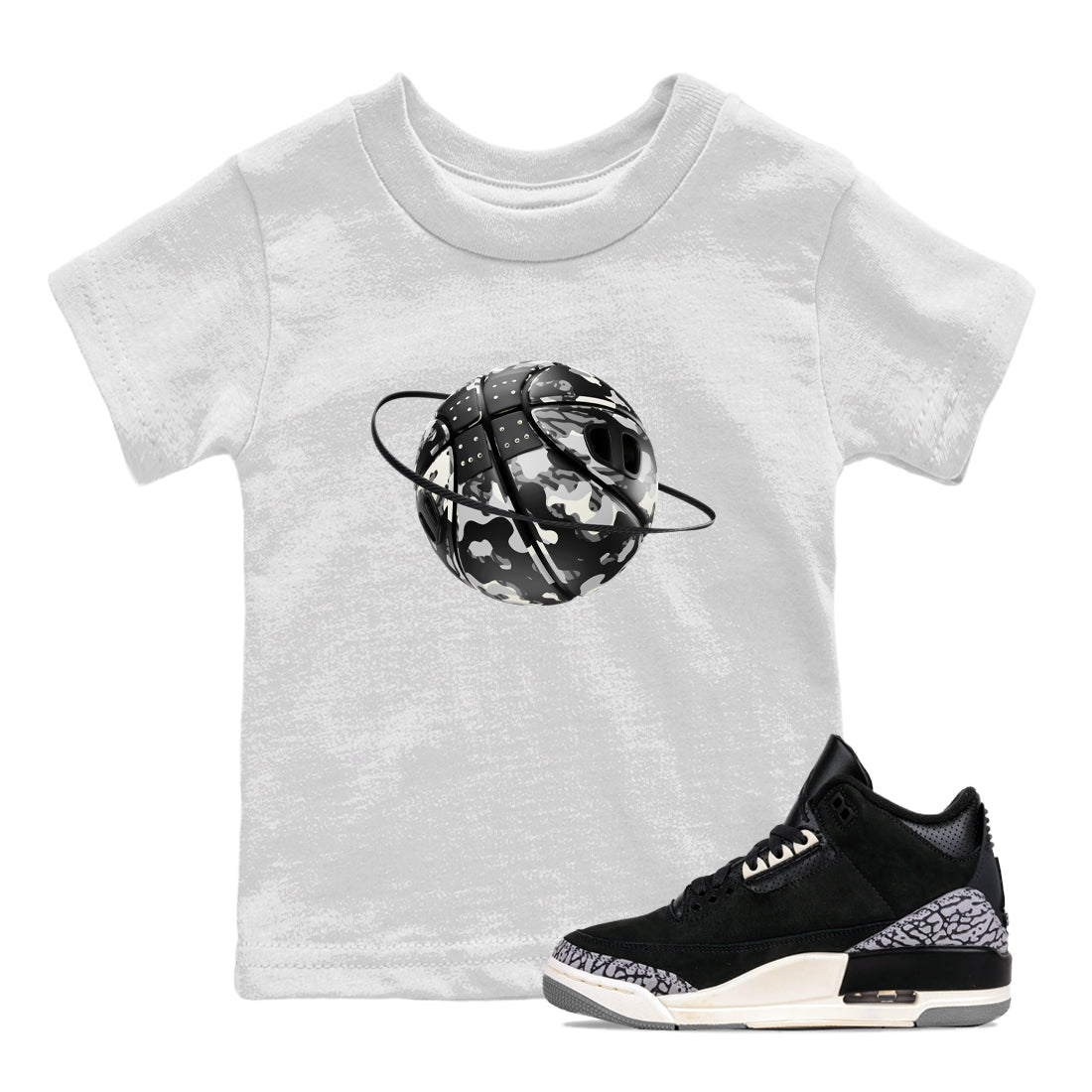 Air Jordan 3 Off Noir shirt to match jordans Camo Basketball Planet sneaker tees AJ3 Off Noir SNRT Sneaker Release Tees Baby Toddler White 1 T-Shirt