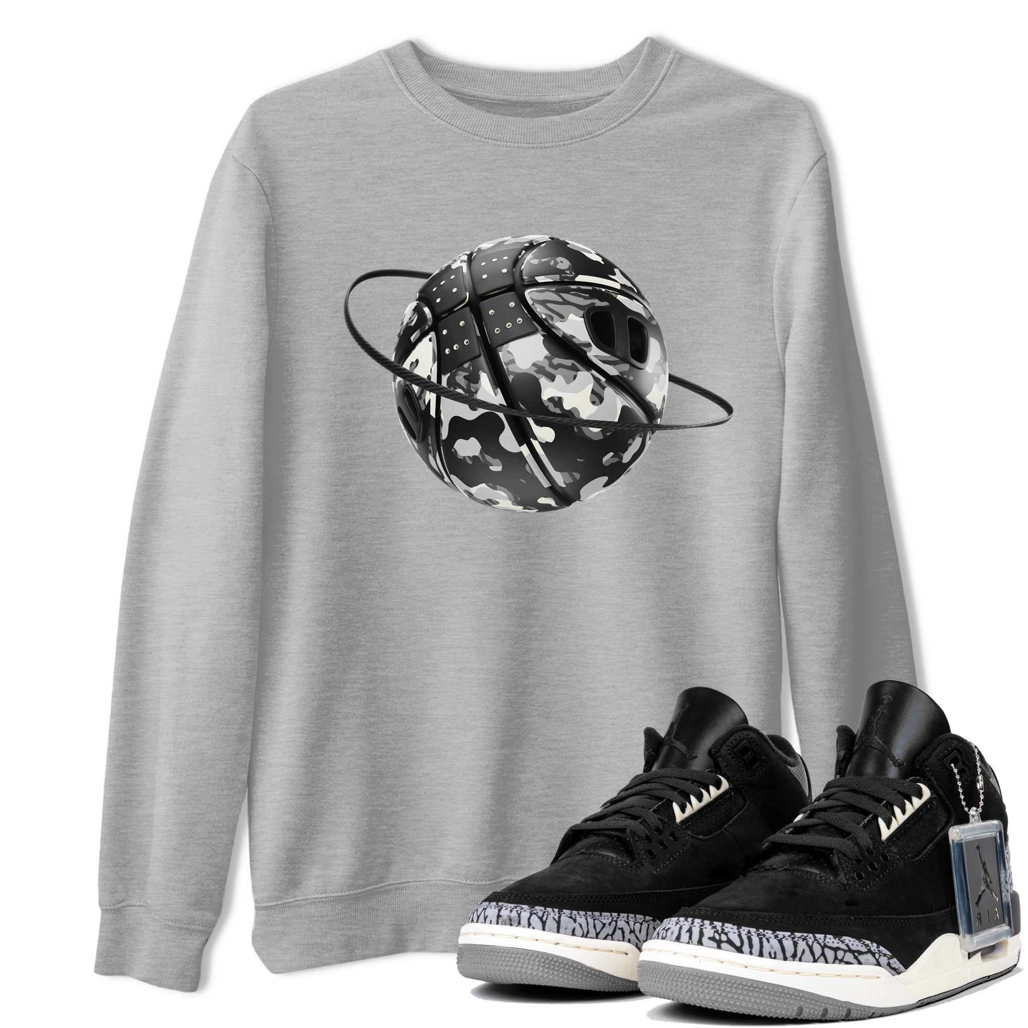 Air Jordan 3 Off Noir shirt to match jordans Camo Basketball Planet sneaker tees AJ3 Off Noir SNRT Sneaker Release Tees Unisex Heather Grey 1 T-Shirt