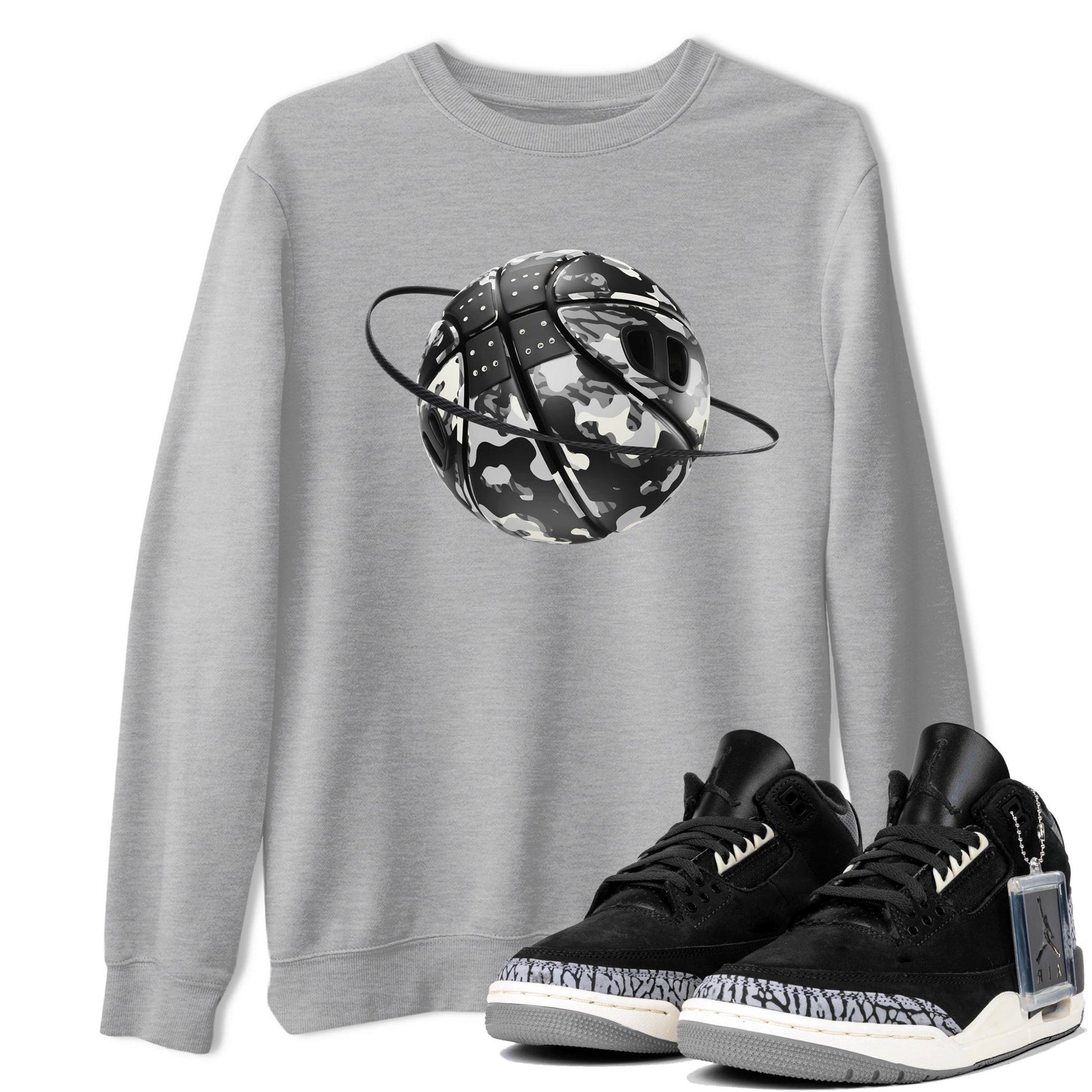 Air Jordan 3 Off Noir shirt to match jordans Camo Basketball Planet sneaker tees AJ3 Off Noir SNRT Sneaker Release Tees Unisex Heather Grey 1 T-Shirt
