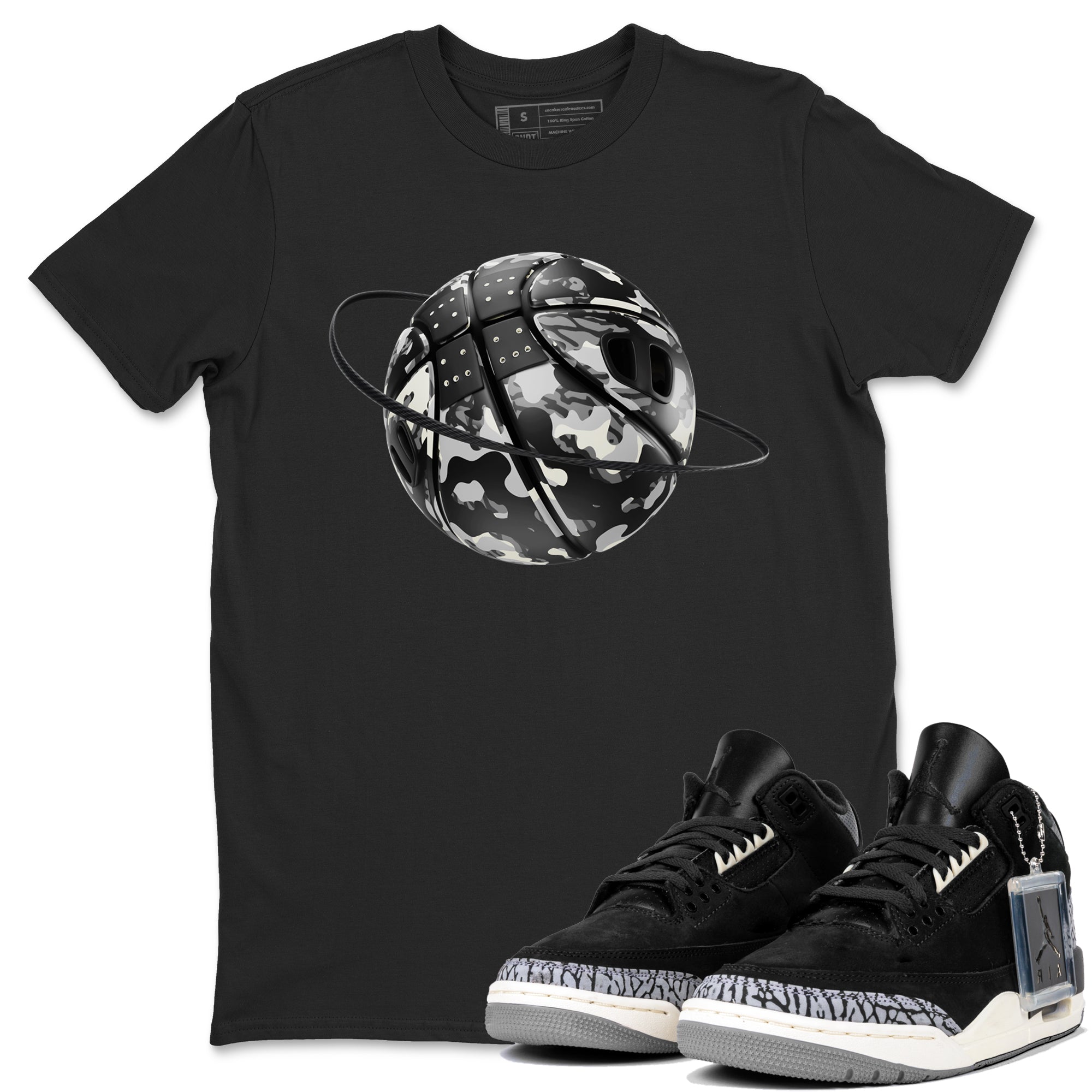 Air Jordan 3 Off Noir shirt to match jordans Camo Basketball Planet sneaker tees AJ3 Off Noir SNRT Sneaker Release Tees Unisex Black 1 T-Shirt