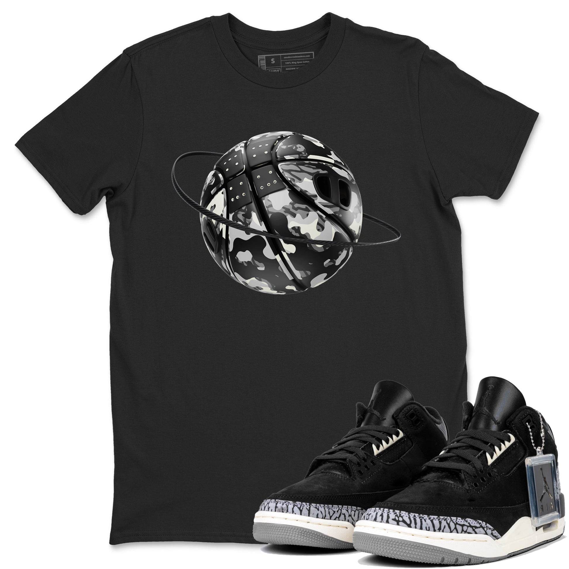 Air Jordan 3 Off Noir shirt to match jordans Camo Basketball Planet sneaker tees AJ3 Off Noir SNRT Sneaker Release Tees Unisex Black 1 T-Shirt