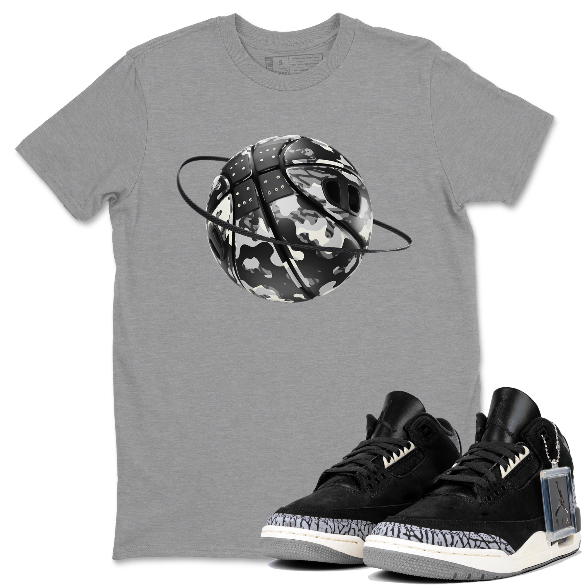 Air Jordan 3 Off Noir shirt to match jordans Camo Basketball Planet sneaker tees AJ3 Off Noir SNRT Sneaker Release Tees Unisex Heather Grey 1 T-Shirt