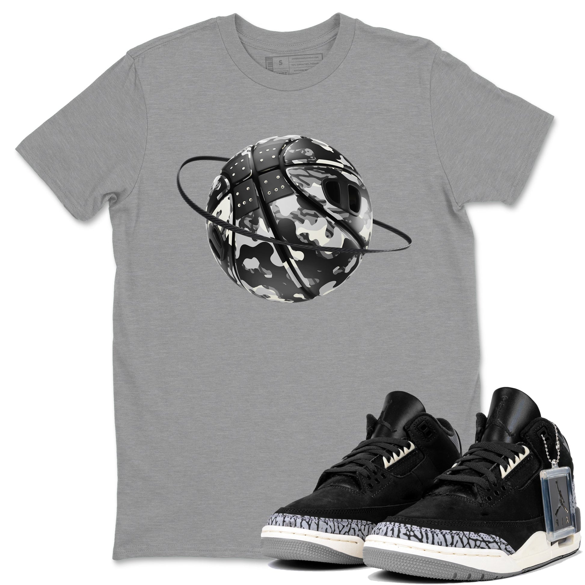 Air Jordan 3 Off Noir shirt to match jordans Camo Basketball Planet sneaker tees AJ3 Off Noir SNRT Sneaker Release Tees Unisex Heather Grey 1 T-Shirt