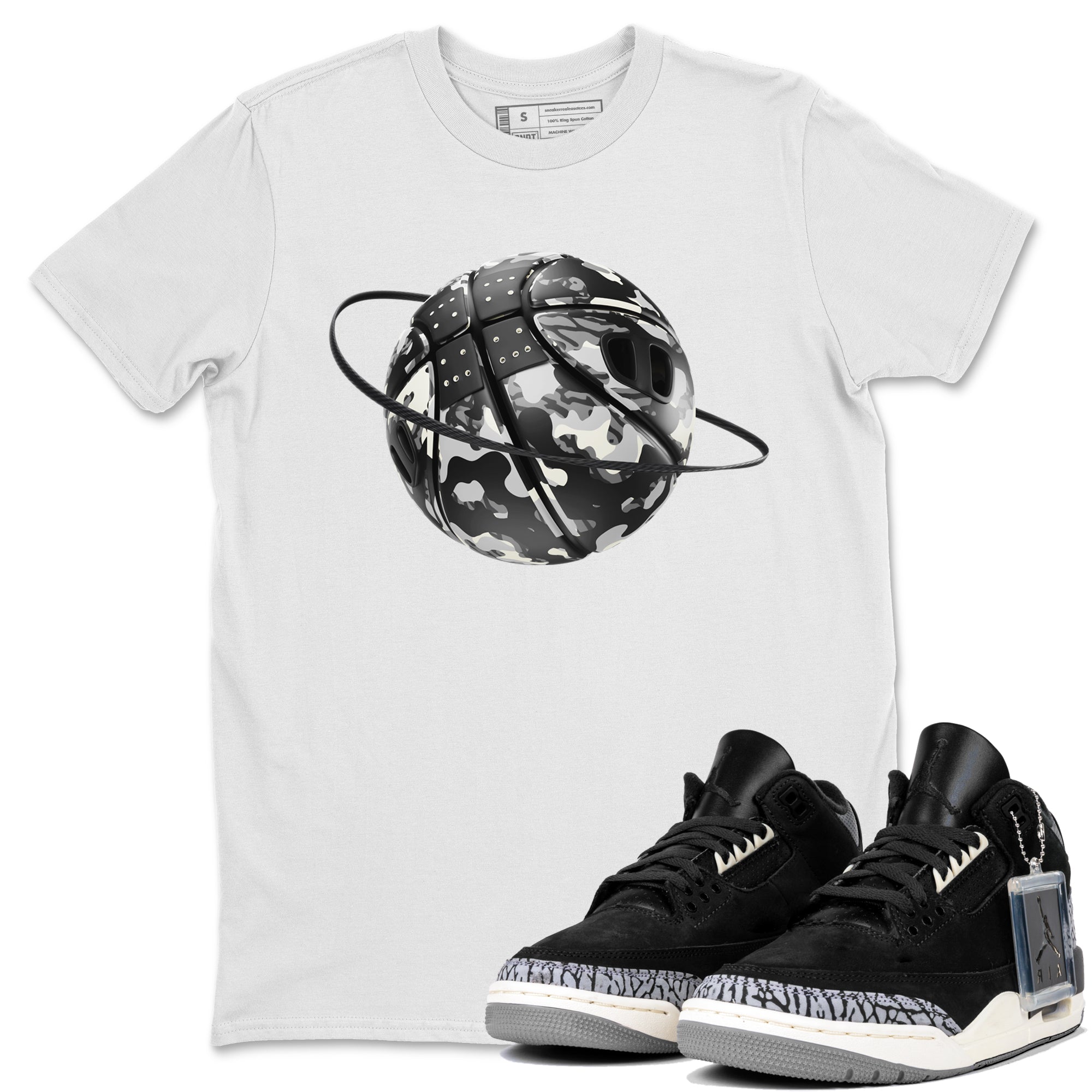 Air Jordan 3 Off Noir shirt to match jordans Camo Basketball Planet sneaker tees AJ3 Off Noir SNRT Sneaker Release Tees Unisex White 1 T-Shirt