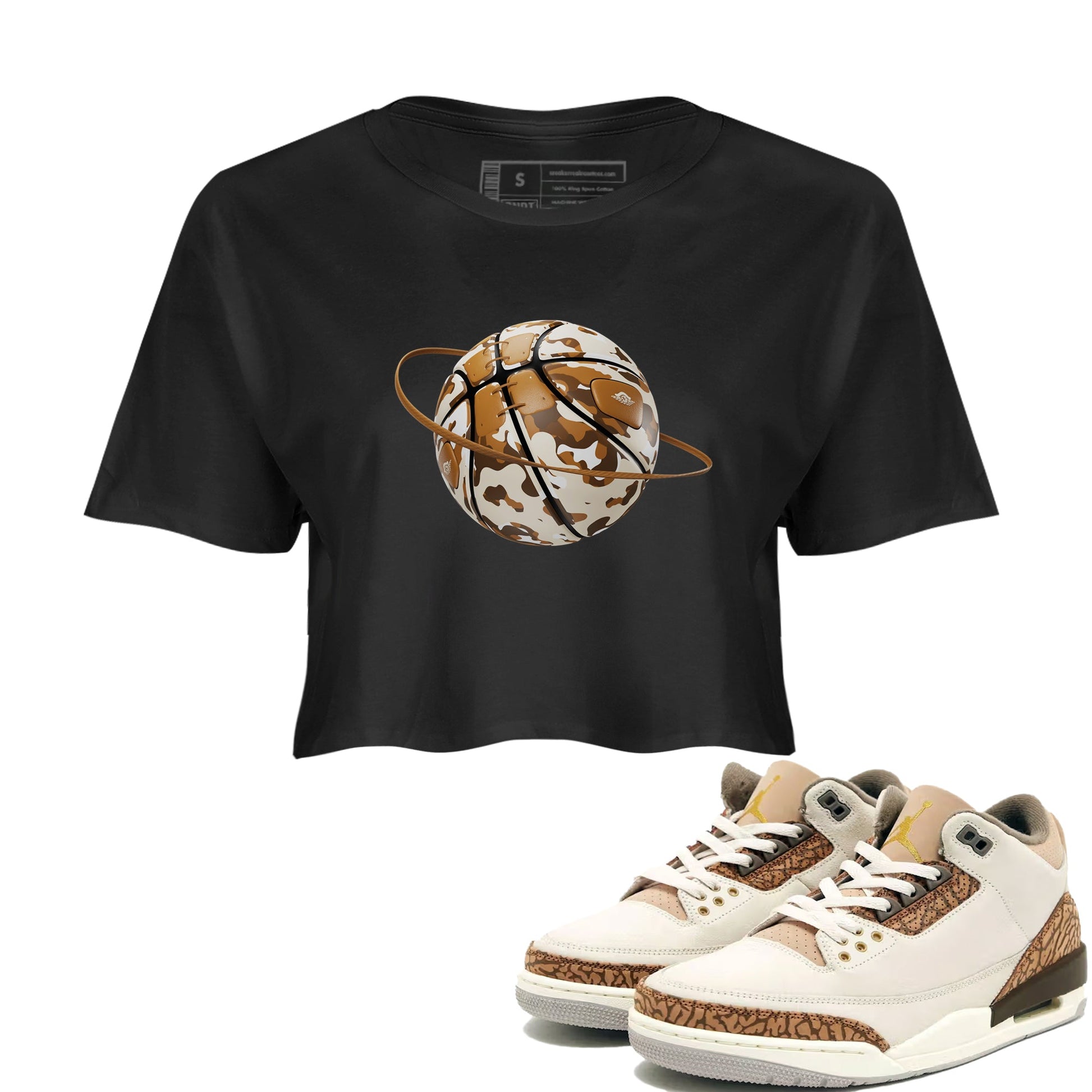 Air Jordan 3 Palomino shirt to match jordans Camo Basketball Planet sneaker tees AJ3 Palomino SNRT Sneaker Release Tees Black 1 Crop T-Shirt