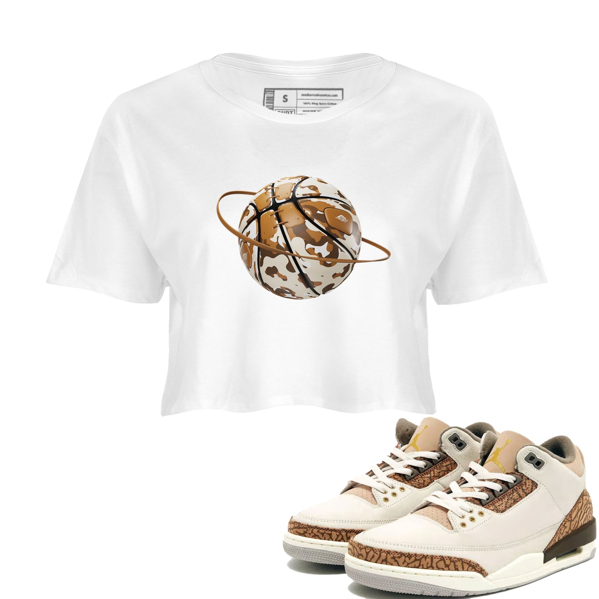 Air Jordan 3 Palomino shirt to match jordans Camo Basketball Planet sneaker tees AJ3 Palomino SNRT Sneaker Release Tees White 1 Crop T-Shirt