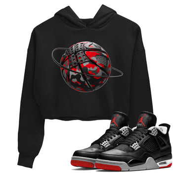 4s Bred Reimagined shirt to match jordans Camo Basketball Planet sneaker tees Air Jordan 4 Bred Reimagined SNRT Sneaker Release Tees Black 1 Crop T-Shirt