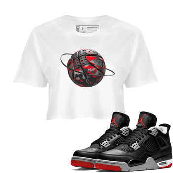 4s Bred Reimagined shirt to match jordans Camo Basketball Planet sneaker tees Air Jordan 4 Bred Reimagined SNRT Sneaker Release Tees White 1 Crop T-Shirt