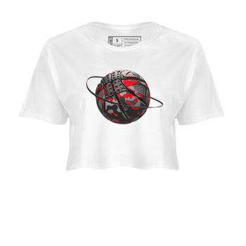 4s Bred Reimagined shirt to match jordans Camo Basketball Planet sneaker tees Air Jordan 4 Bred Reimagined SNRT Sneaker Release Tees White 2 Crop T-Shirt