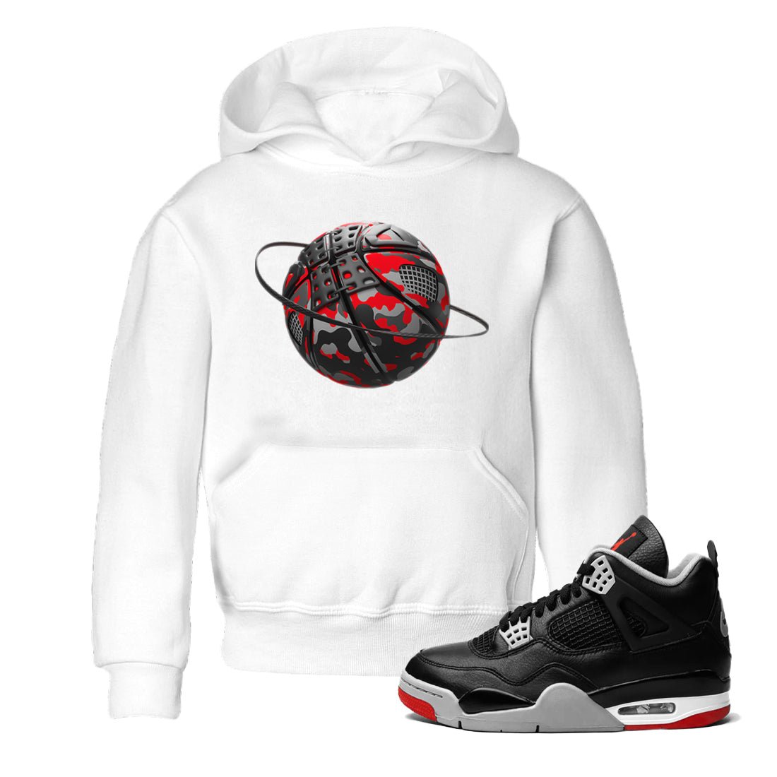 4s Bred Reimagined shirt to match jordans Camo Basketball Planet sneaker tees Air Jordan 4 Bred Reimagined SNRT Sneaker Release Tees Baby Toddler White 1 T-Shirt