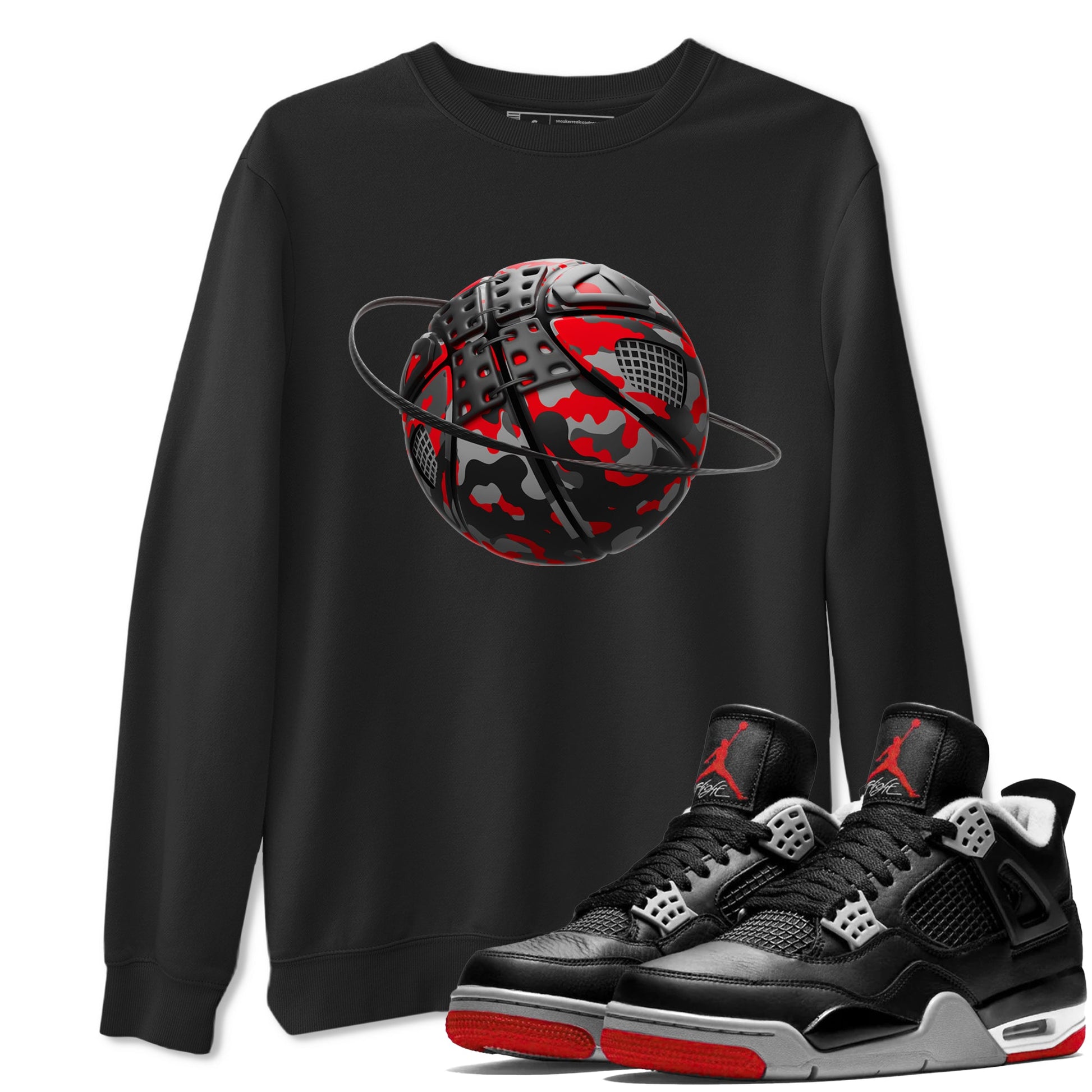 4s Bred Reimagined shirt to match jordans Camo Basketball Planet sneaker tees Air Jordan 4 Bred Reimagined SNRT Sneaker Release Tees Unisex Black 1 T-Shirt