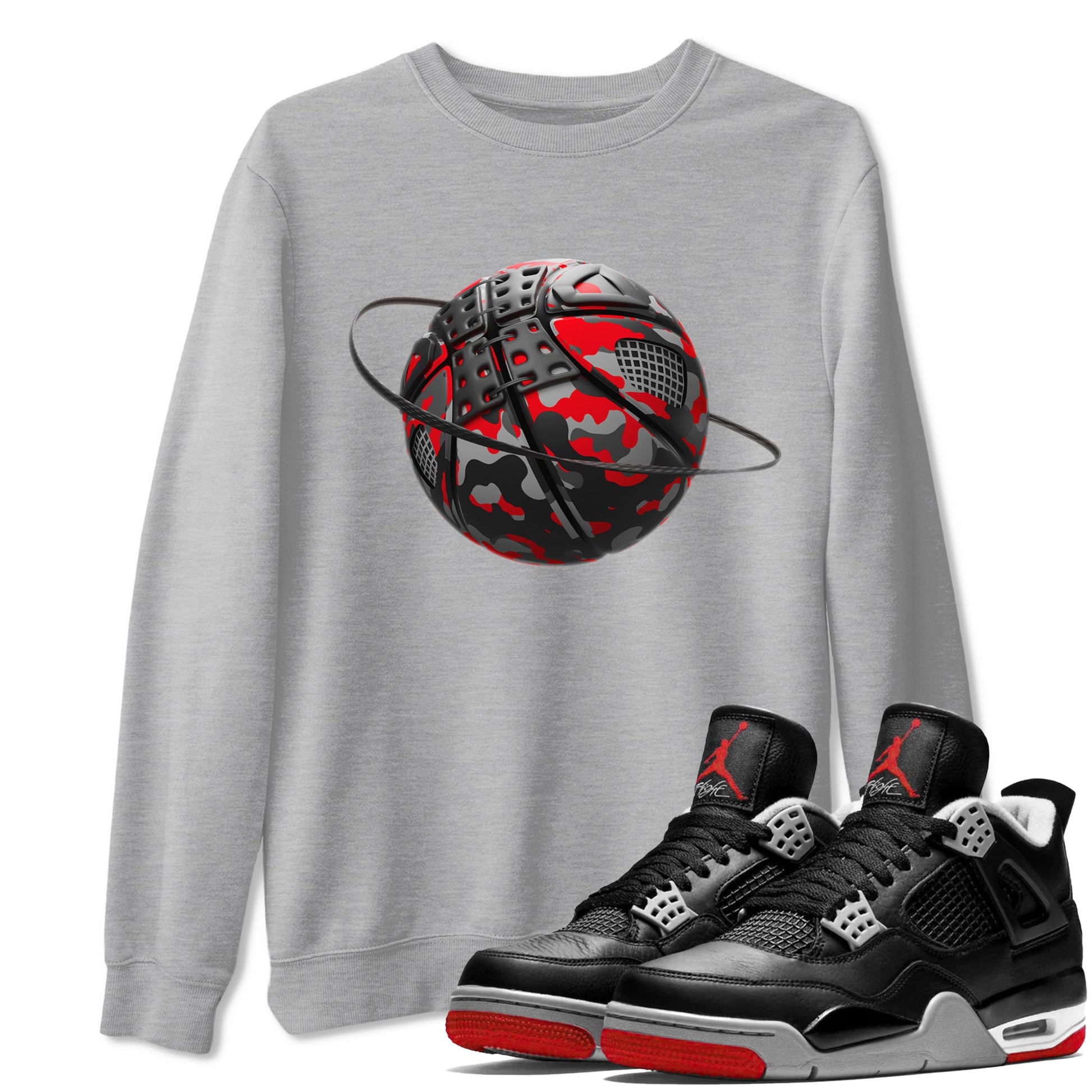 4s Bred Reimagined shirt to match jordans Camo Basketball Planet sneaker tees Air Jordan 4 Bred Reimagined SNRT Sneaker Release Tees Unisex Heather Grey 1 T-Shirt