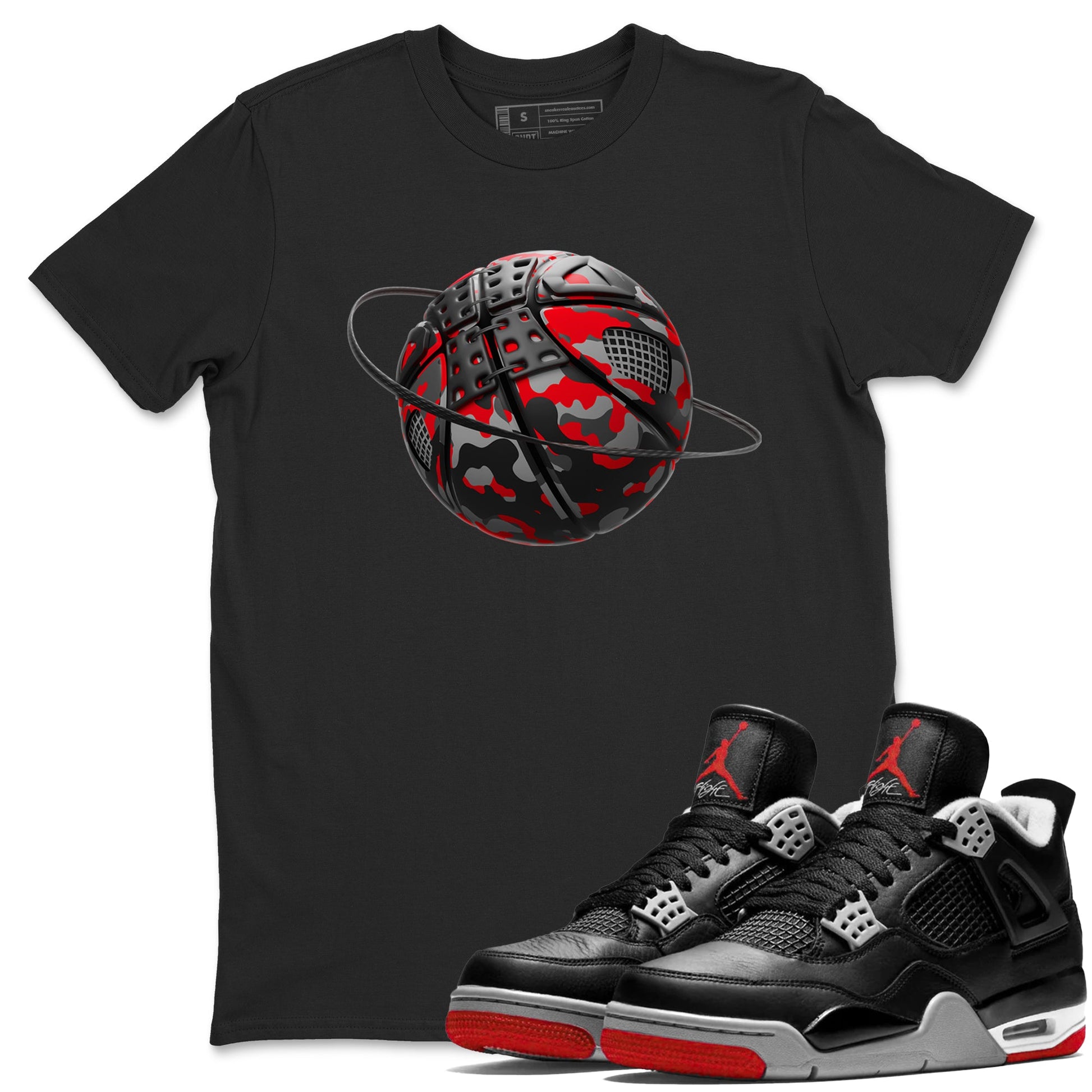 4s Bred Reimagined shirt to match jordans Camo Basketball Planet sneaker tees Air Jordan 4 Bred Reimagined SNRT Sneaker Release Tees Unisex Black 1 T-Shirt