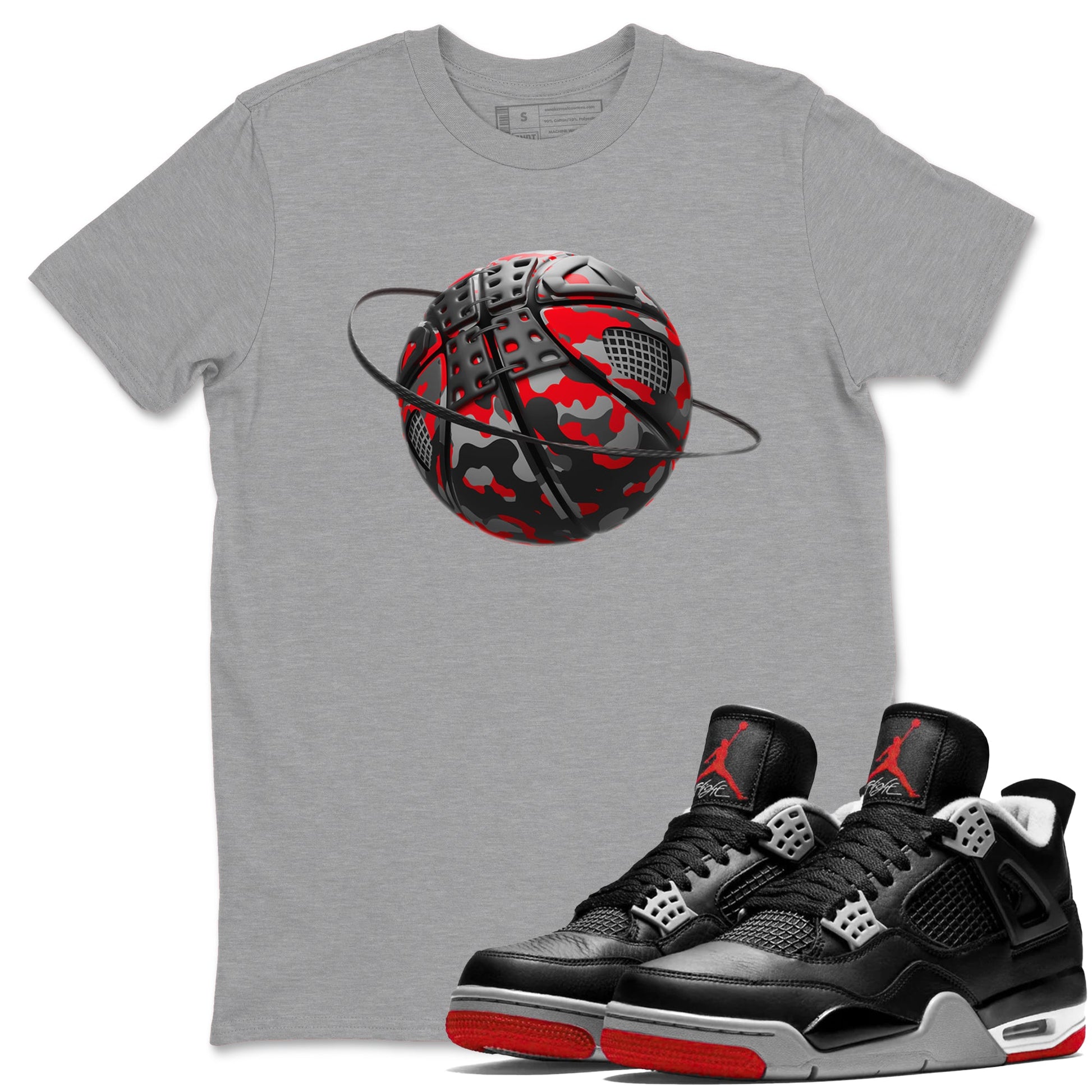 4s Bred Reimagined shirt to match jordans Camo Basketball Planet sneaker tees Air Jordan 4 Bred Reimagined SNRT Sneaker Release Tees Unisex Heather Grey 1 T-Shirt