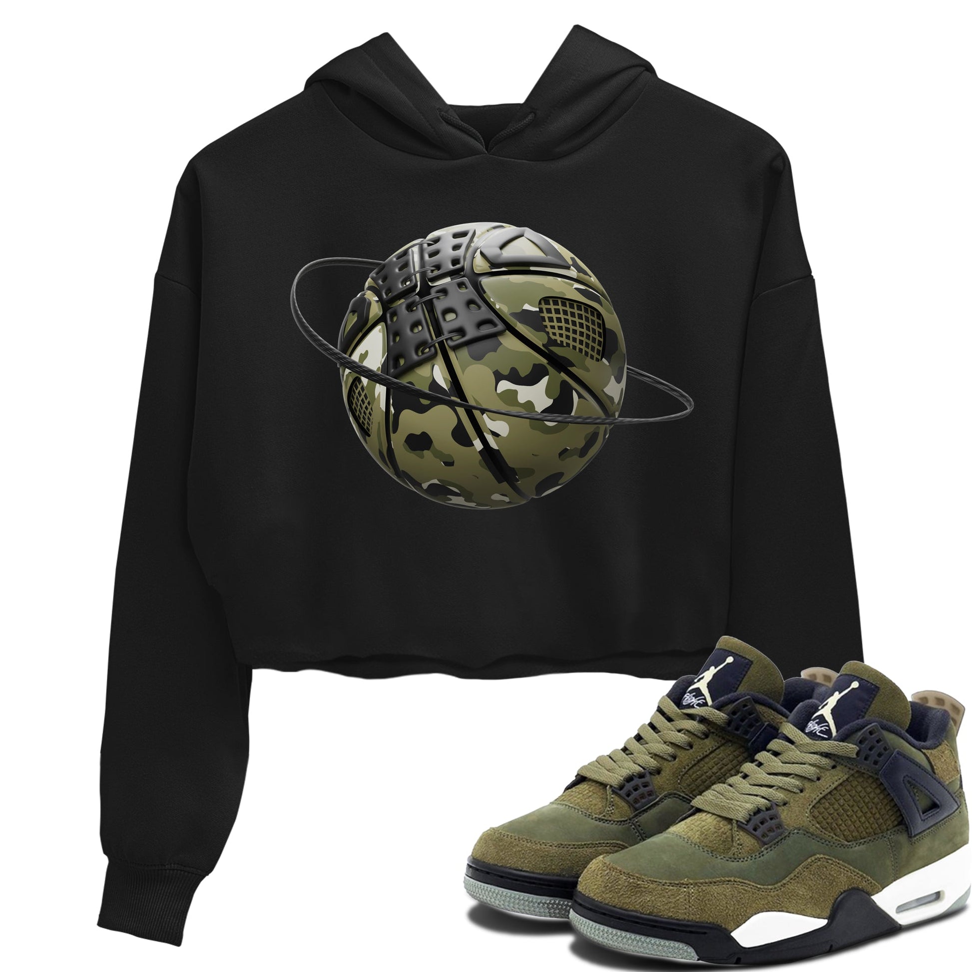 Air Jordan 4 Medium Olive shirt to match jordans Camo Basketball Planet sneaker tees AJ4Medium Olive SNRT Sneaker Release Tees Black 1 Crop T-Shirt