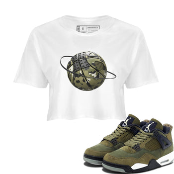 Air Jordan 4 Medium Olive shirt to match jordans Camo Basketball Planet sneaker tees AJ4Medium Olive SNRT Sneaker Release Tees White 1 Crop T-Shirt