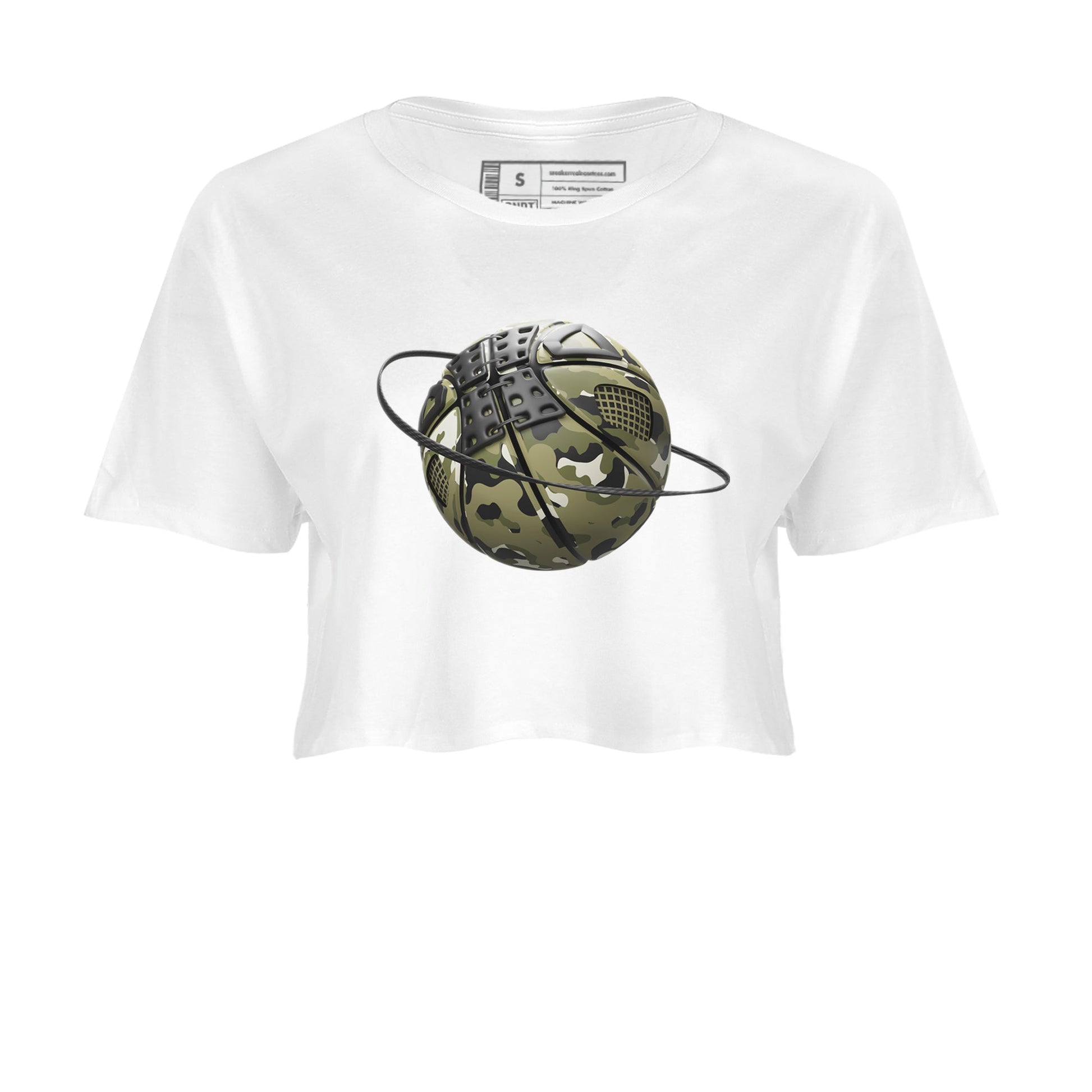 Air Jordan 4 Medium Olive shirt to match jordans Camo Basketball Planet sneaker tees AJ4Medium Olive SNRT Sneaker Release Tees White 2 Crop T-Shirt