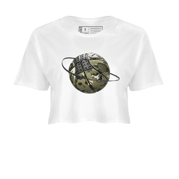 Air Jordan 4 Medium Olive shirt to match jordans Camo Basketball Planet sneaker tees AJ4Medium Olive SNRT Sneaker Release Tees White 2 Crop T-Shirt