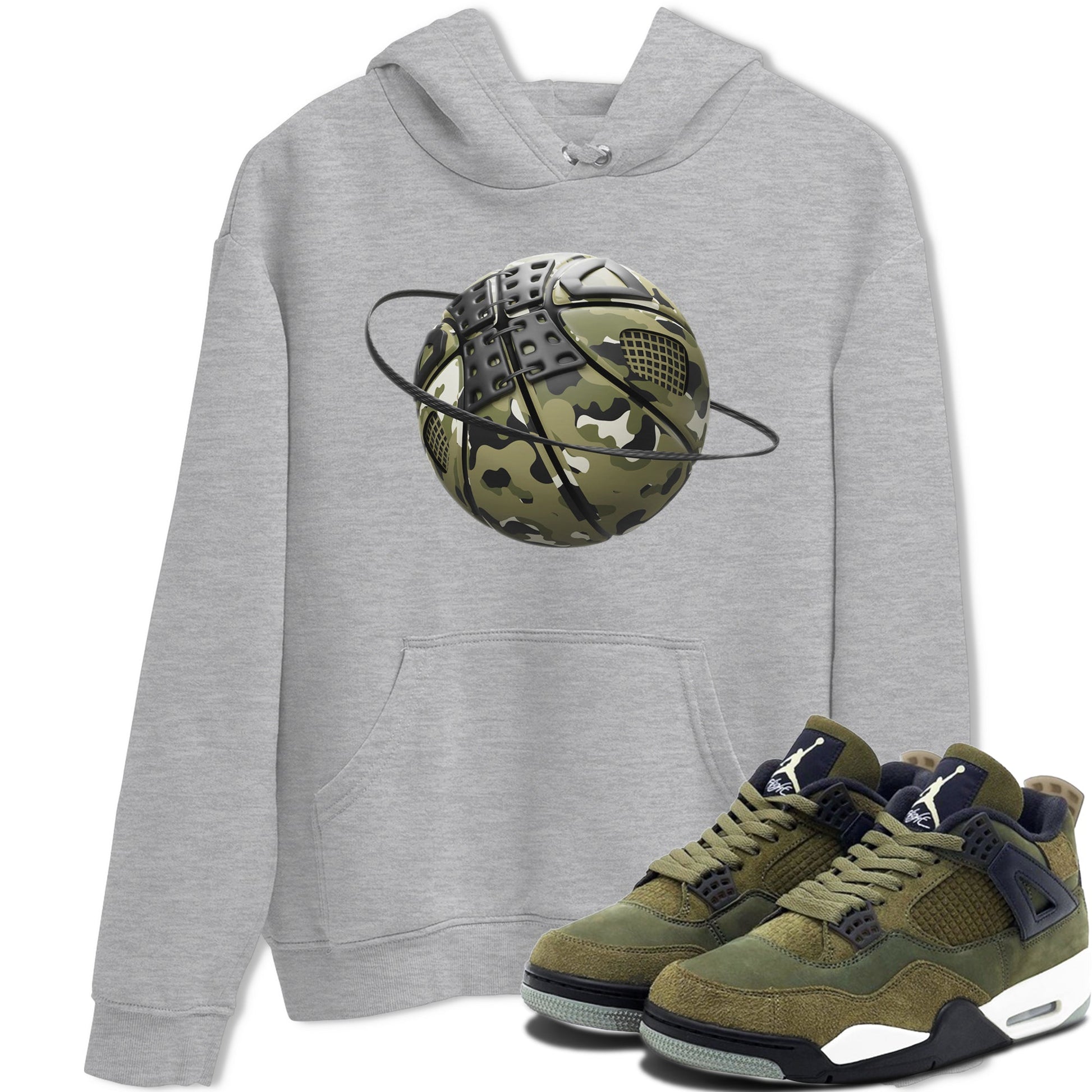 Air Jordan 4 Medium Olive shirt to match jordans Camo Basketball Planet sneaker tees AJ4Medium Olive SNRT Sneaker Release Tees Unisex Heather Grey 1 T-Shirt