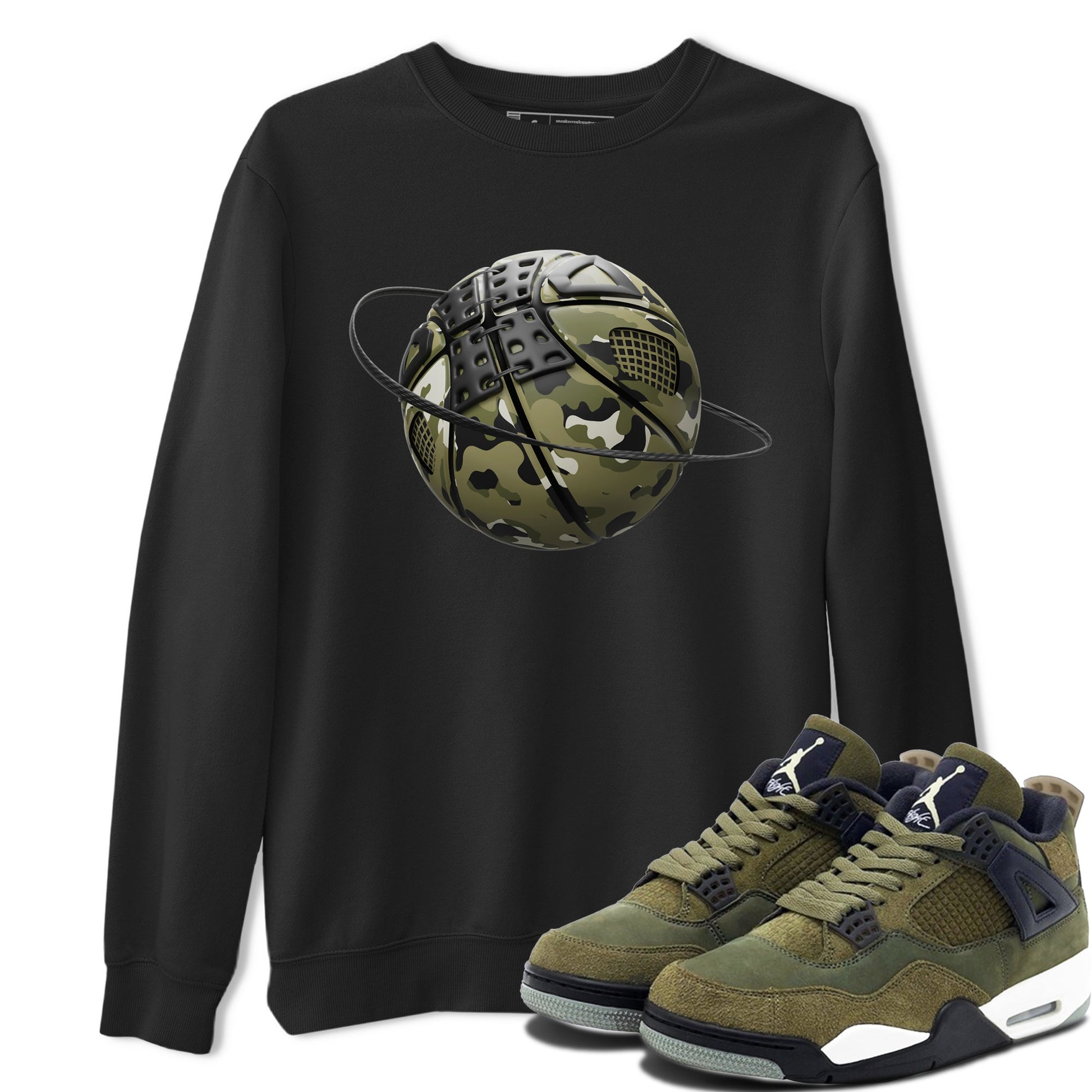 Air Jordan 4 Medium Olive shirt to match jordans Camo Basketball Planet sneaker tees AJ4Medium Olive SNRT Sneaker Release Tees Unisex Black 1 T-Shirt