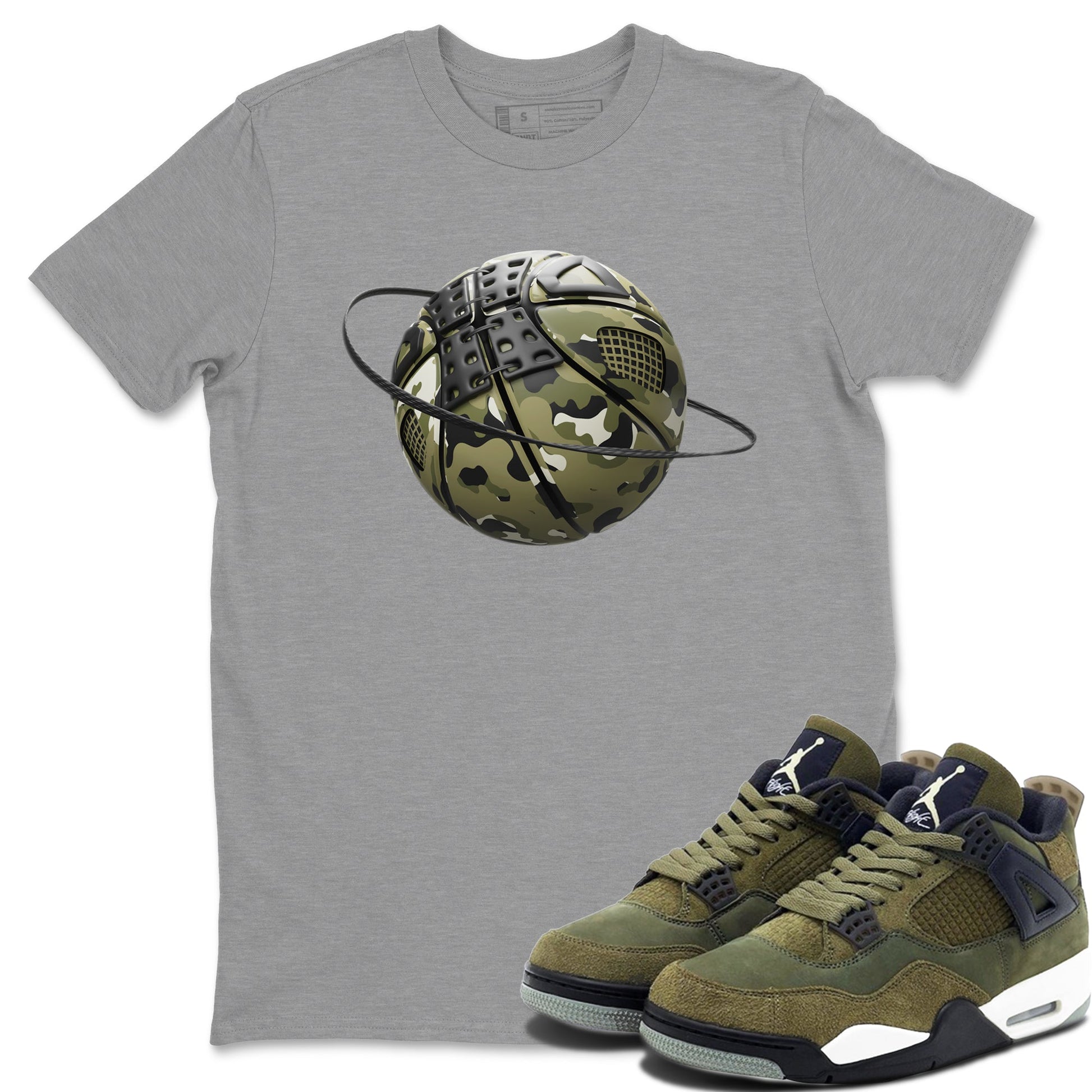 Air Jordan 4 Medium Olive shirt to match jordans Camo Basketball Planet sneaker tees AJ4Medium Olive SNRT Sneaker Release Tees Unisex Heather Grey 1 T-Shirt