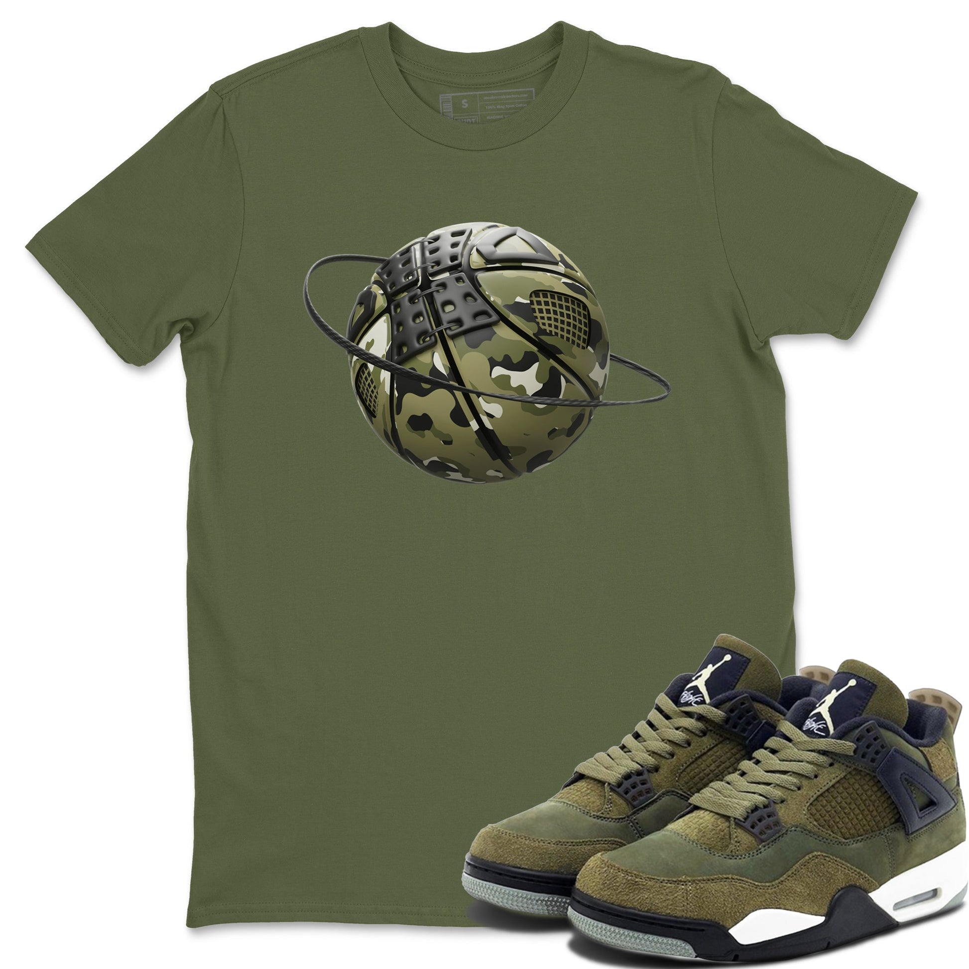 Air Jordan 4 Medium Olive shirt to match jordans Camo Basketball Planet sneaker tees AJ4Medium Olive SNRT Sneaker Release Tees Unisex Military Green 1 T-Shirt