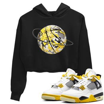 AJ4 Vivid Sulfur shirt to match jordans Camo Basketball Planet sneaker tees Air Jordan 4 Vivid Sulfur SNRT Sneaker Release Tees Black 1 crop length shirt