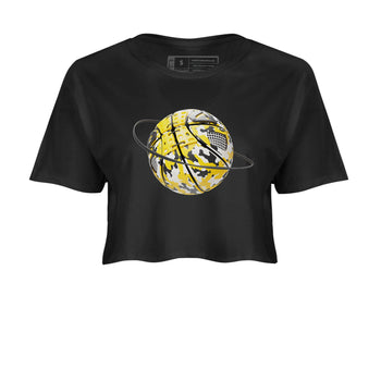 AJ4 Vivid Sulfur shirt to match jordans Camo Basketball Planet sneaker tees Air Jordan 4 Vivid Sulfur SNRT Sneaker Release Tees Black 2 crop length shirt