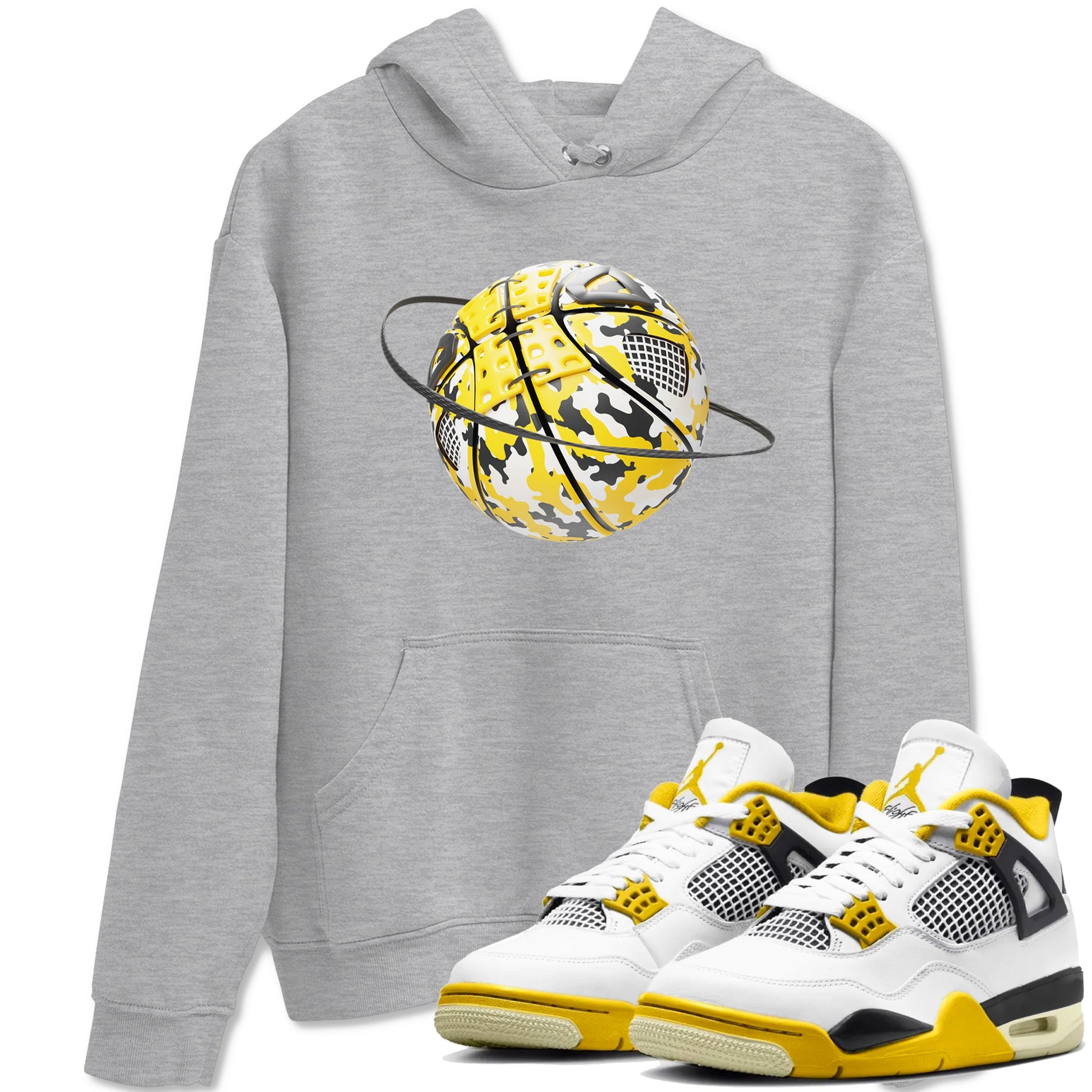 AJ4 Vivid Sulfur shirt to match jordans Camo Basketball Planet sneaker tees Air Jordan 4 Vivid Sulfur SNRT Sneaker Release Tees unisex cotton Heather Grey 1 crew neck shirt