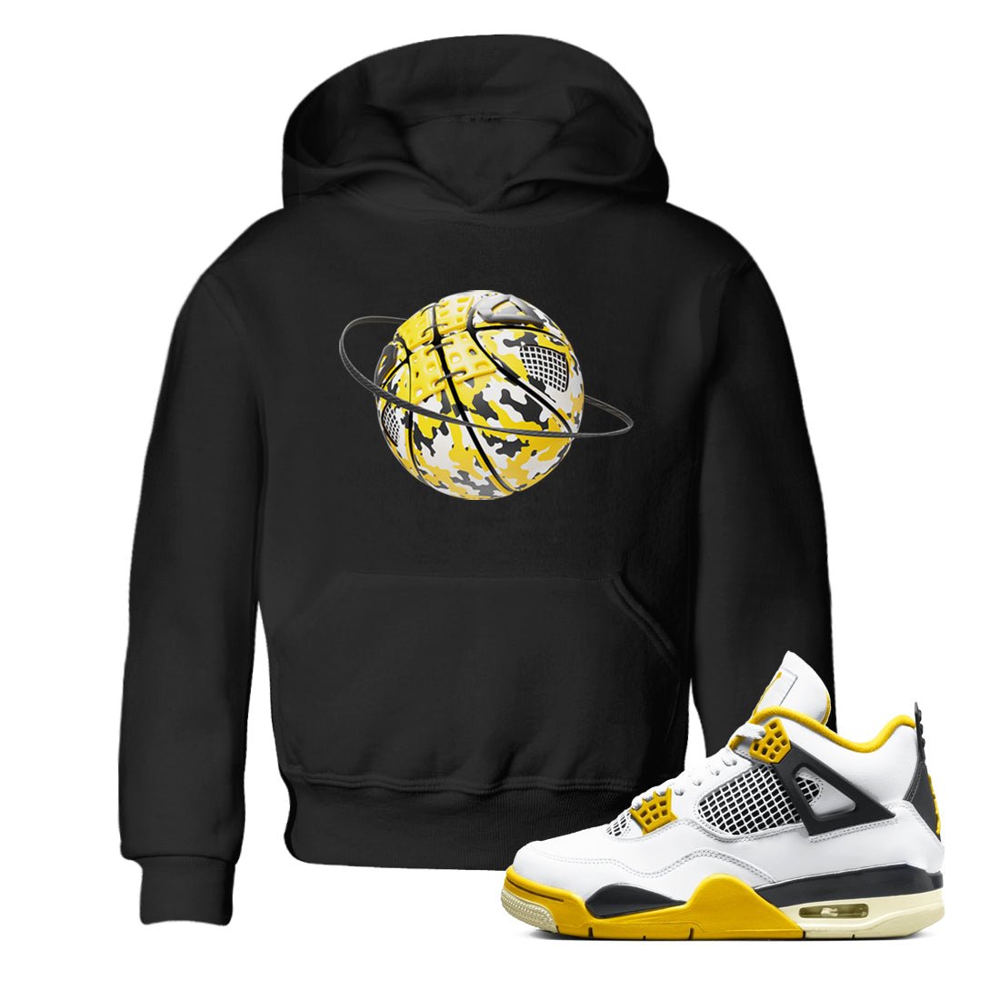 AJ4 Vivid Sulfur shirt to match jordans Camo Basketball Planet sneaker tees Air Jordan 4 Vivid Sulfur SNRT sneaker release tees baby toddler Black 1 cotton Shirt
