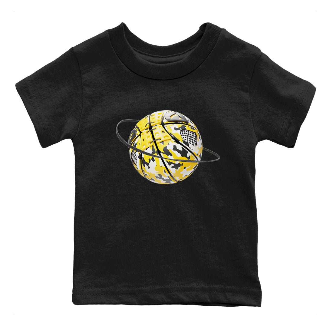 AJ4 Vivid Sulfur shirt to match jordans Camo Basketball Planet sneaker tees Air Jordan 4 Vivid Sulfur SNRT sneaker release tees baby toddler Black 2 cotton Shirt