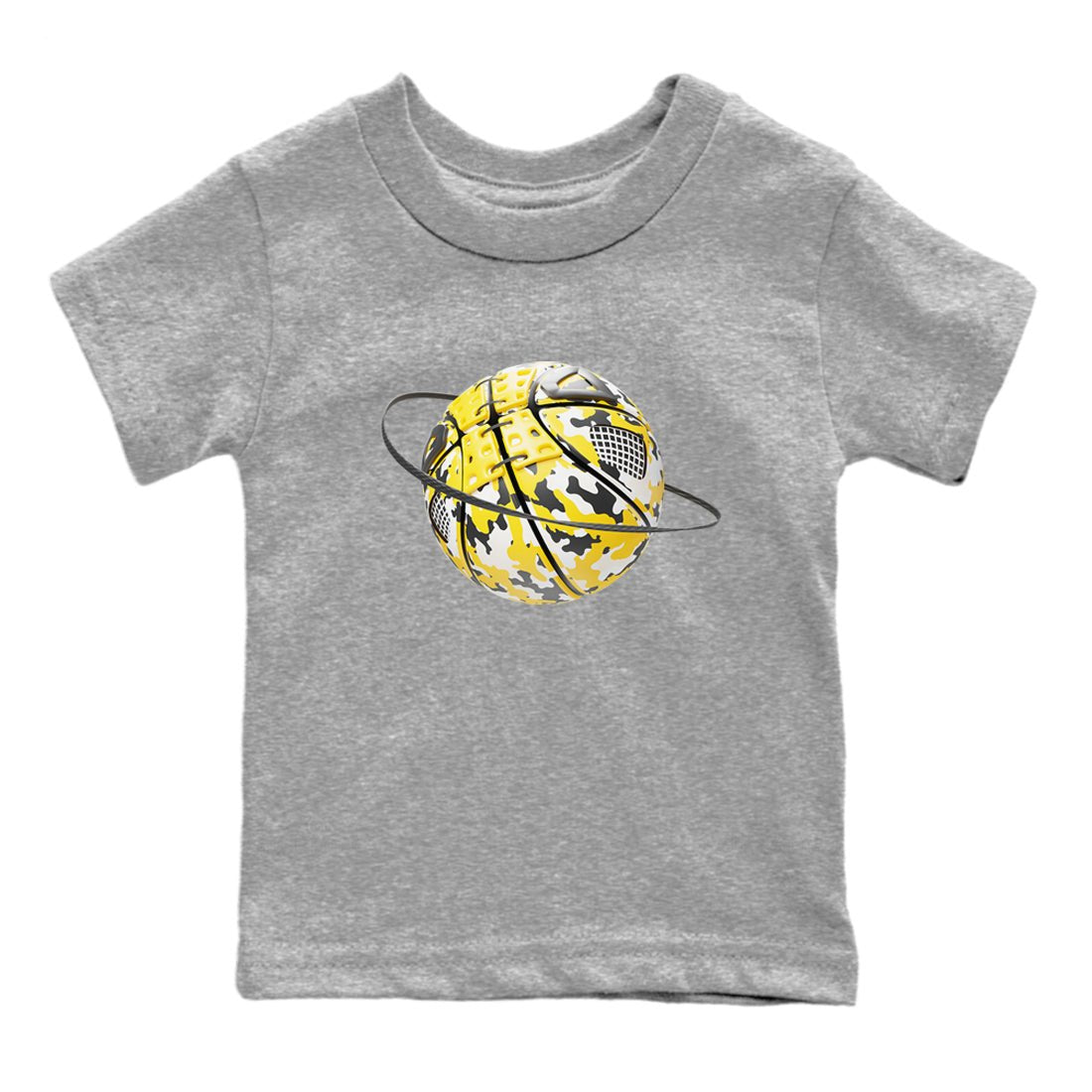 AJ4 Vivid Sulfur shirt to match jordans Camo Basketball Planet sneaker tees Air Jordan 4 Vivid Sulfur SNRT sneaker release tees baby toddler Heather Grey 2 cotton Shirt