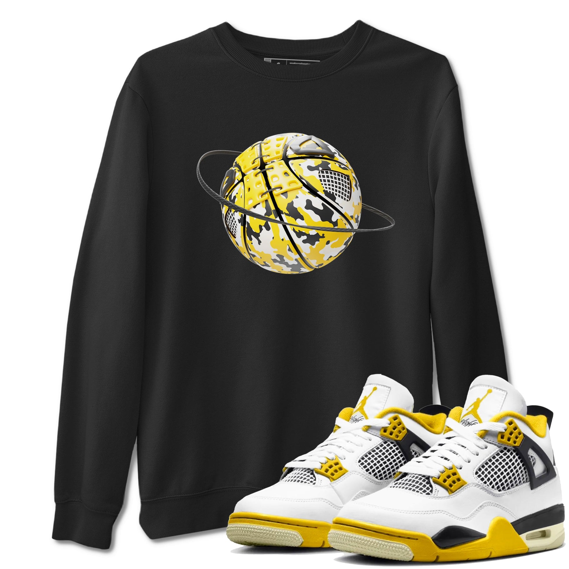 AJ4 Vivid Sulfur shirt to match jordans Camo Basketball Planet sneaker tees Air Jordan 4 Vivid Sulfur SNRT Sneaker Release Tees unisex cotton Black 1 crew neck shirt