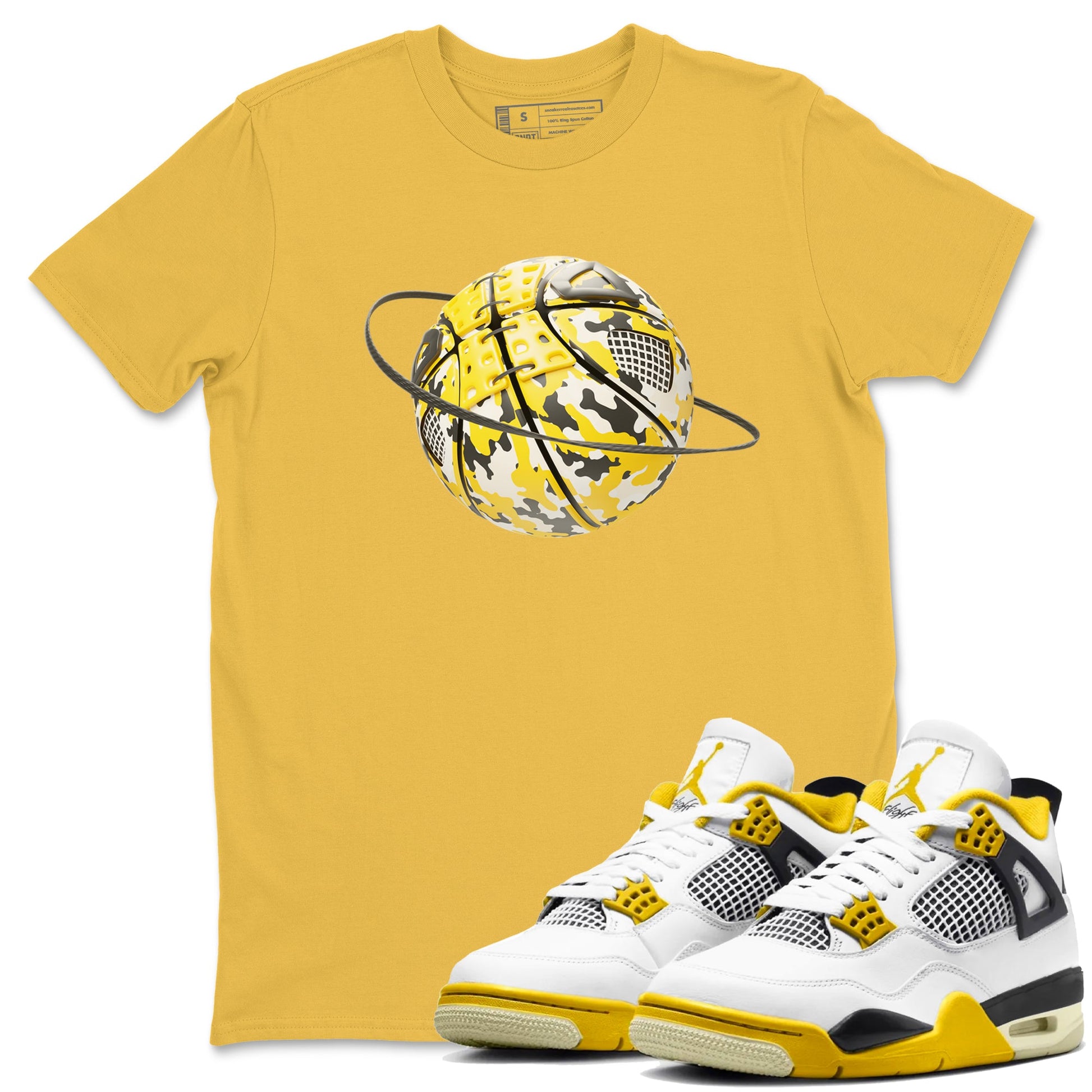 AJ4 Vivid Sulfur shirt to match jordans Camo Basketball Planet sneaker tees Air Jordan 4 Vivid Sulfur SNRT Sneaker Release Tees unisex cotton Daisy 1 crew neck shirt