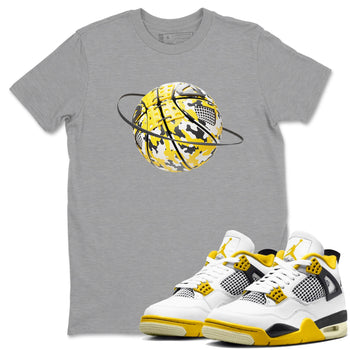 AJ4 Vivid Sulfur shirt to match jordans Camo Basketball Planet sneaker tees Air Jordan 4 Vivid Sulfur SNRT Sneaker Release Tees unisex cotton Heather Grey 1 crew neck shirt