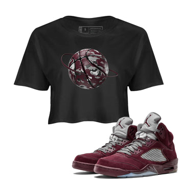 Air Jordan 5 Burgundy shirt to match jordans Camo Basketball Planet sneaker tees AJ5 Burgundy SNRT Sneaker Release Tees Black 1 Crop T-Shirt