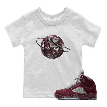 Air Jordan 5 Burgundy shirt to match jordans Camo Basketball Planet sneaker tees AJ5 Burgundy SNRT Sneaker Release Tees Baby Toddler White 1 T-Shirt