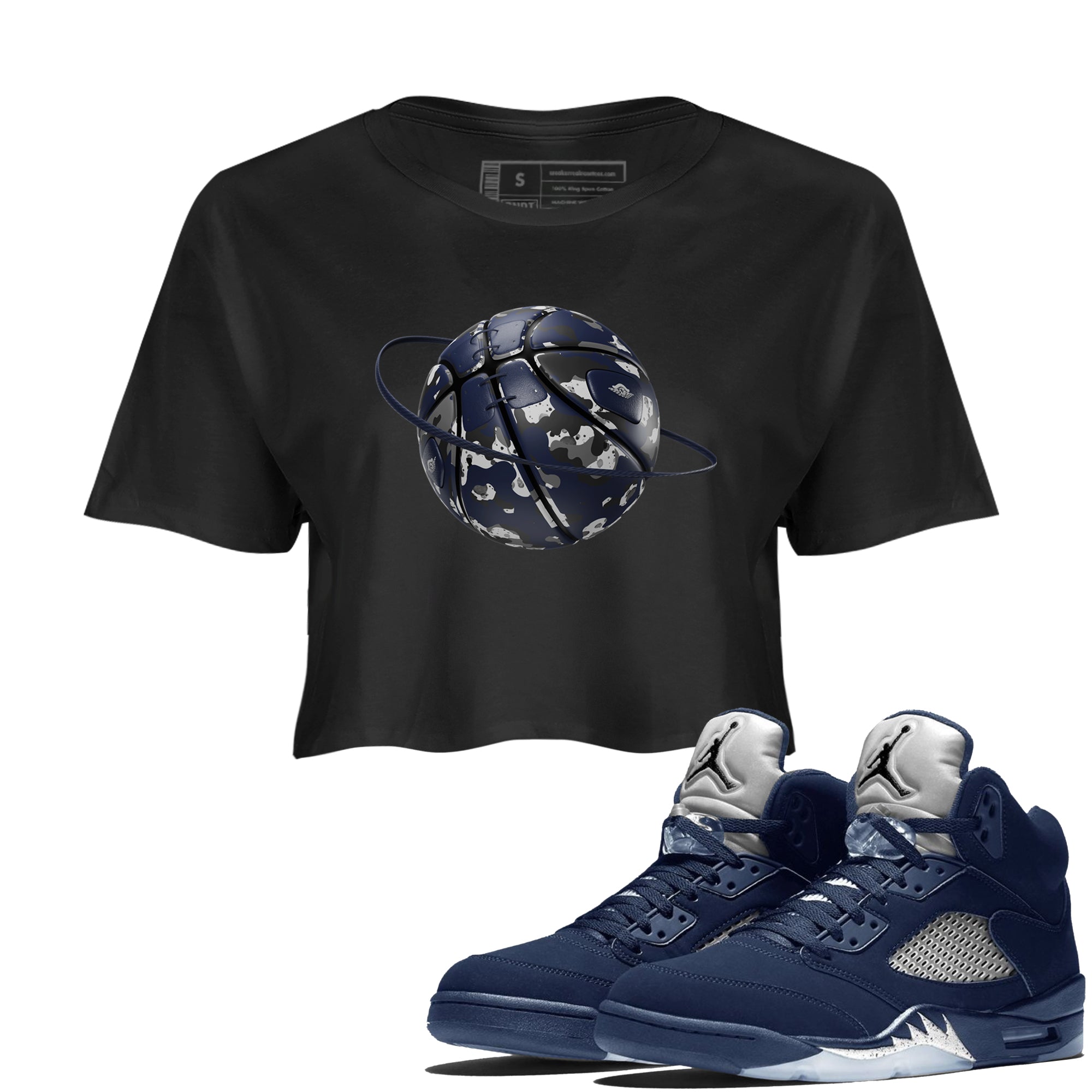 Air Jordan 5 Georgetown shirt to match jordans Camo Basketball Planet sneaker tees AJ5 Georgetown SNRT Sneaker Release Tees Black 1 Crop T-Shirt