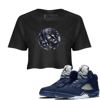 Air Jordan 5 Georgetown shirt to match jordans Camo Basketball Planet sneaker tees AJ5 Georgetown SNRT Sneaker Release Tees Black 1 Crop T-Shirt