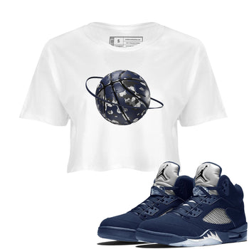 Air Jordan 5 Georgetown shirt to match jordans Camo Basketball Planet sneaker tees AJ5 Georgetown SNRT Sneaker Release Tees White 1 Crop T-Shirt