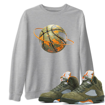 5s Olive shirt to match jordans Camo Basketball Planet sneaker tees Air Jordan 5 Olive SNRT Sneaker Release Tees unisex cotton Heather Grey 1 crew neck shirt