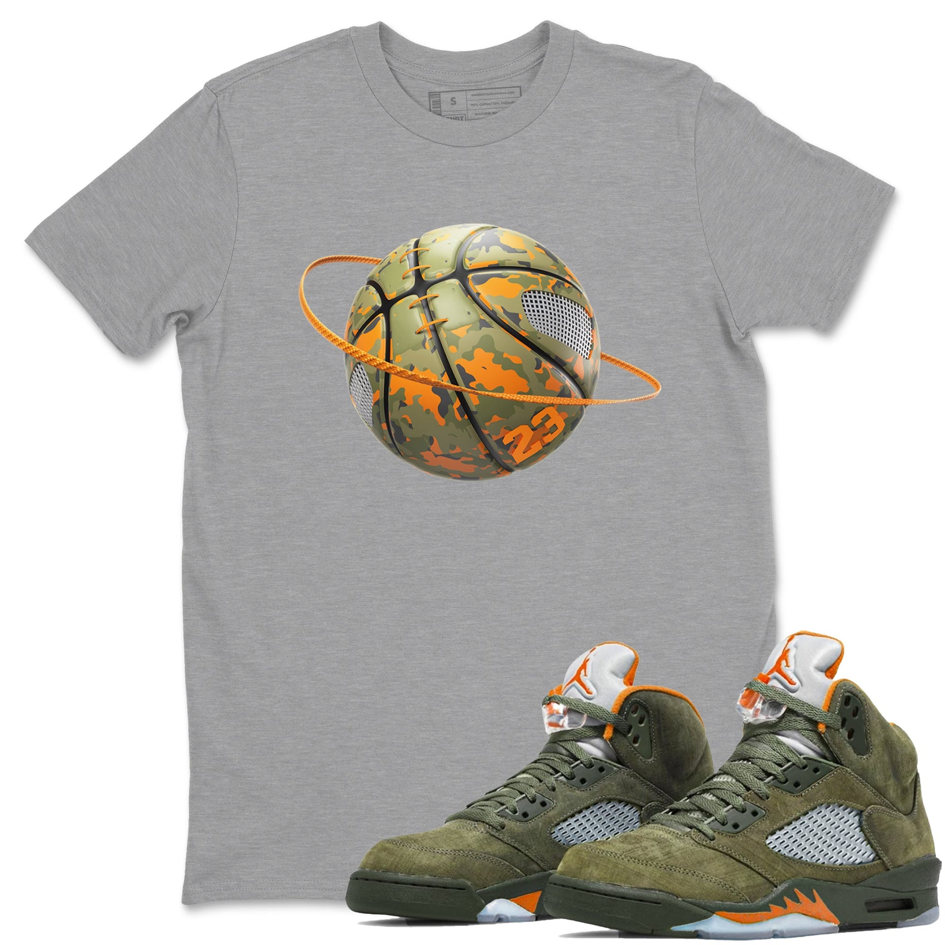 5s Olive shirt to match jordans Camo Basketball Planet sneaker tees Air Jordan 5 Olive SNRT Sneaker Release Tees unisex cotton Heather Grey 1 crew neck shirt