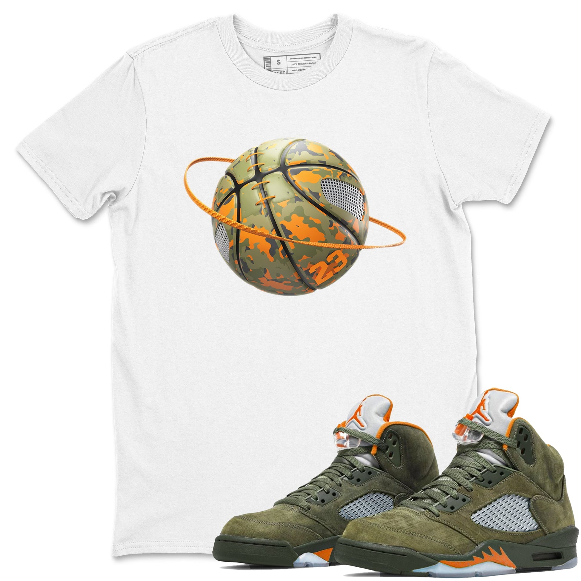 5s Olive shirt to match jordans Camo Basketball Planet sneaker tees Air Jordan 5 Olive SNRT Sneaker Release Tees unisex cotton White 1 crew neck shirt