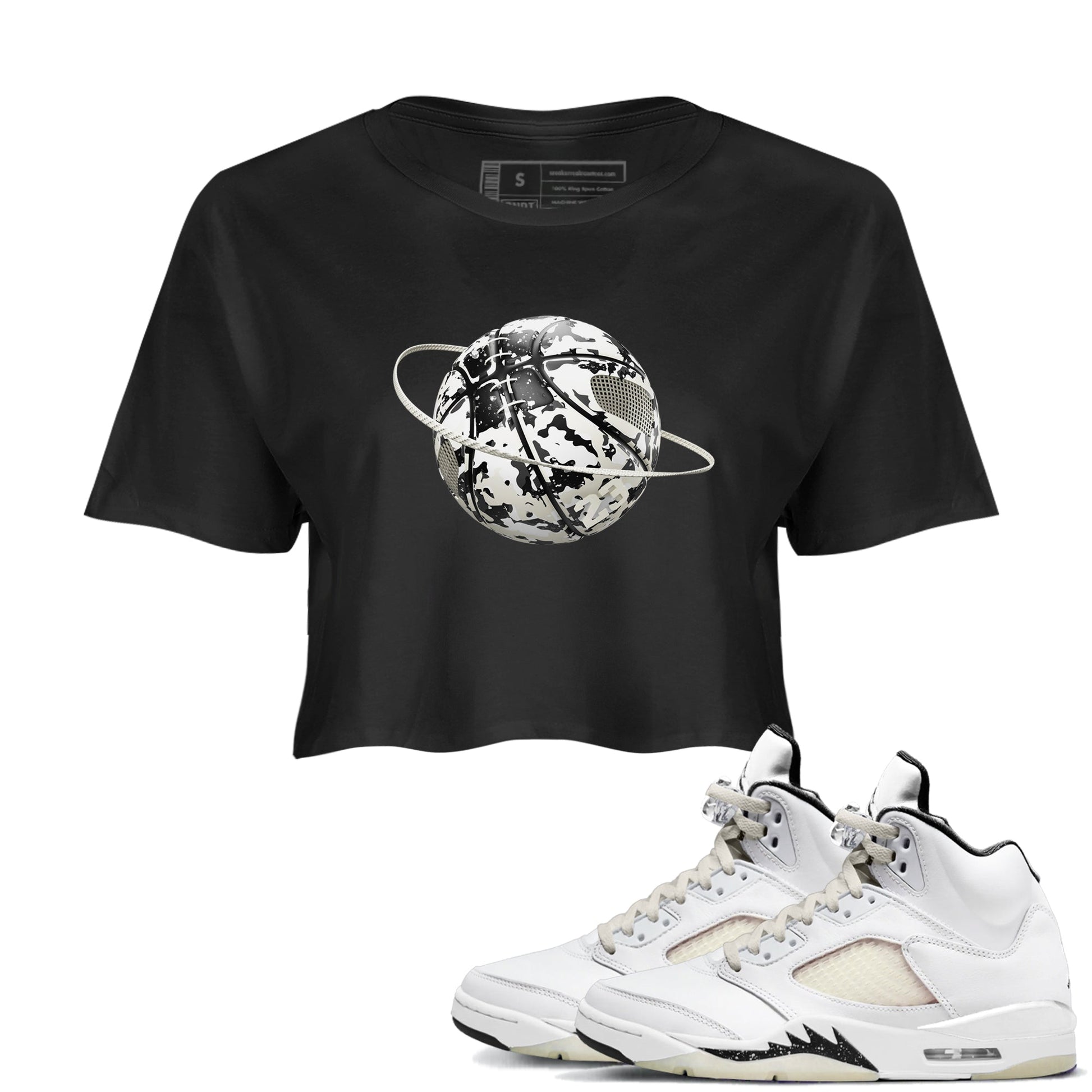 5s Sail shirt to match jordans Camo Basketball Planet sneaker tees Air Jordan 5 Sail SNRT Sneaker Release Tees Black 1 crop length shirt