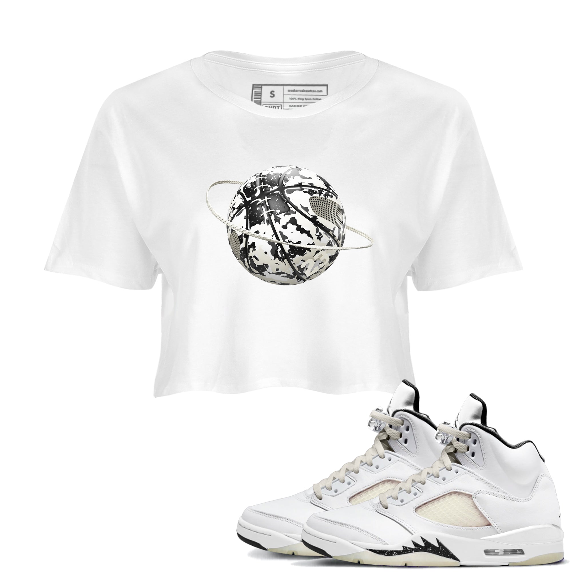 5s Sail shirt to match jordans Camo Basketball Planet sneaker tees Air Jordan 5 Sail SNRT Sneaker Release Tees White 1 crop length shirt