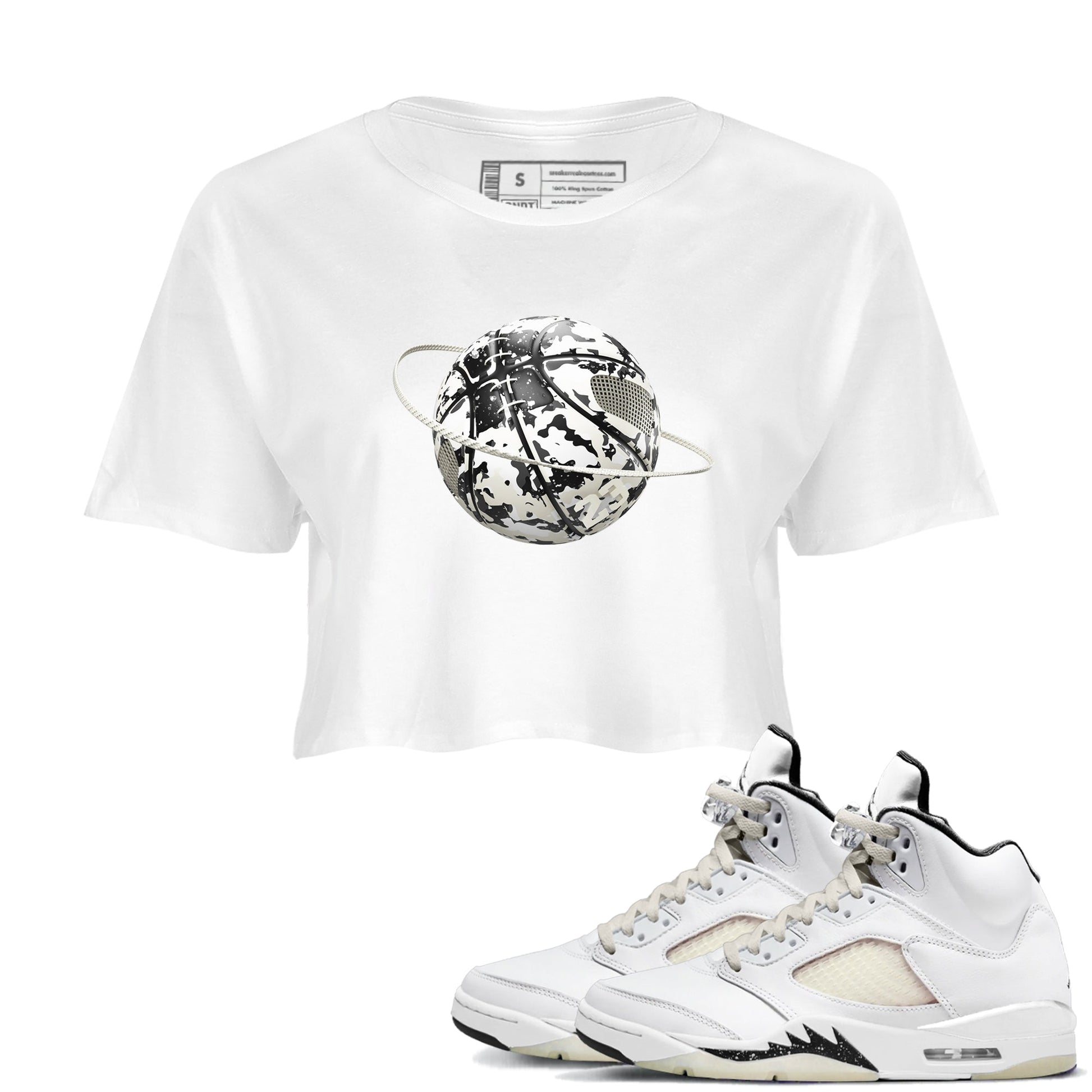 5s Sail shirt to match jordans Camo Basketball Planet sneaker tees Air Jordan 5 Sail SNRT Sneaker Release Tees White 1 crop length shirt