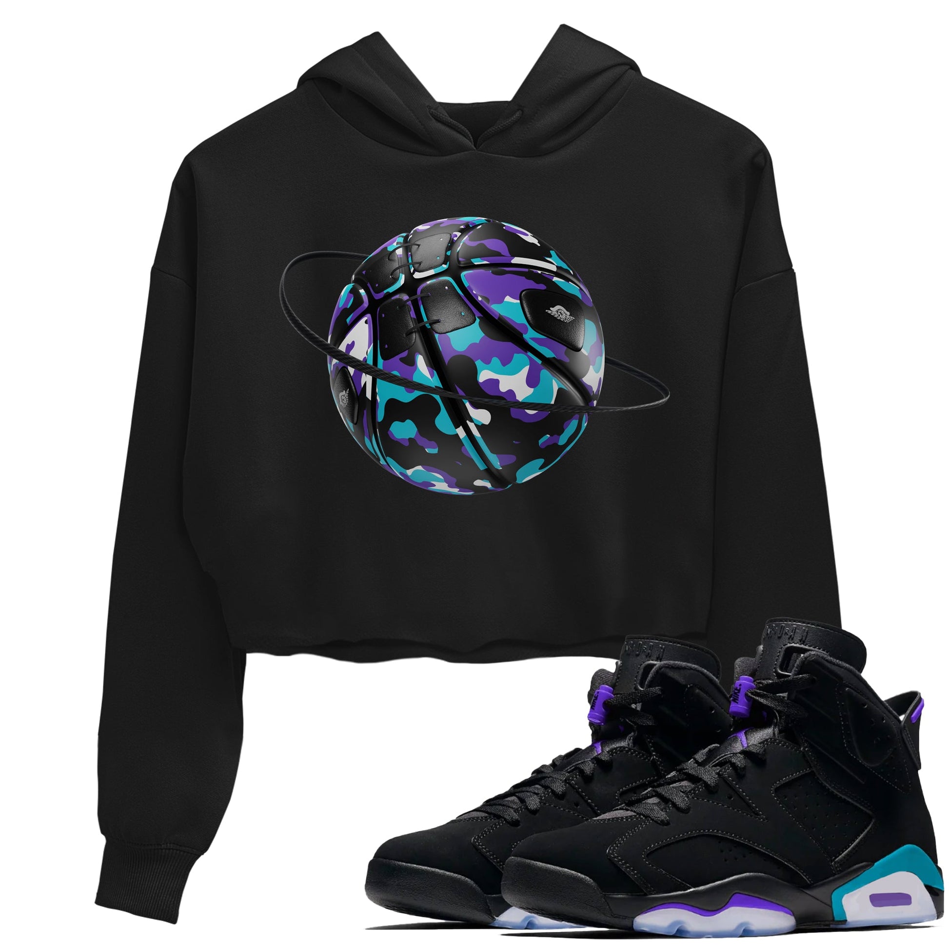 Air Jordan 6 Aqua shirt to match jordans Camo Basketball Planet sneaker tees AJ6 Aqua SNRT Sneaker Release Tees Black 1 Crop T-Shirt