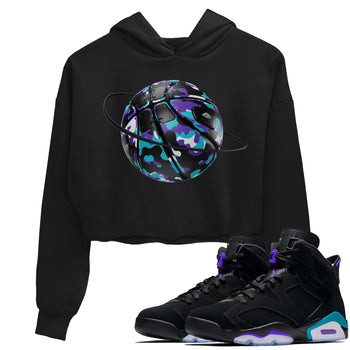 Air Jordan 6 Aqua shirt to match jordans Camo Basketball Planet sneaker tees AJ6 Aqua SNRT Sneaker Release Tees Black 1 Crop T-Shirt
